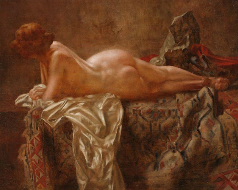 Order Oil Painting Replica Reclining Nude by Bertalan Karlovszky (1858-1938) | ArtsDot.com