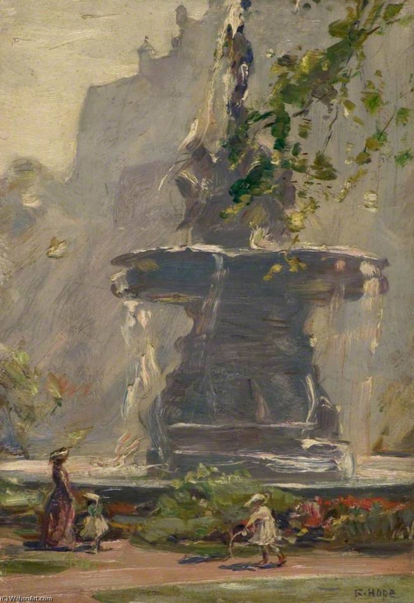 Order Oil Painting Replica The Fountain, Princes Street Gardens, Edinburgh by Robert Hope (1869-1936) | ArtsDot.com