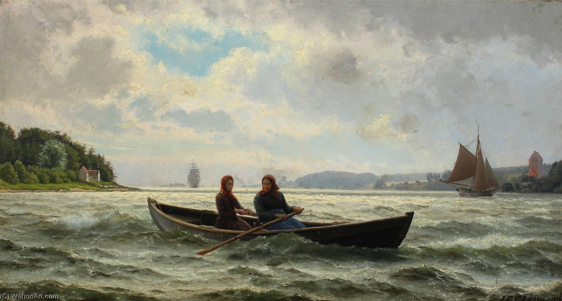 Order Oil Painting Replica A Mother and her daughter in a boat, 1889 by Jens Erik Carl Rasmussen (1841-1893) | ArtsDot.com