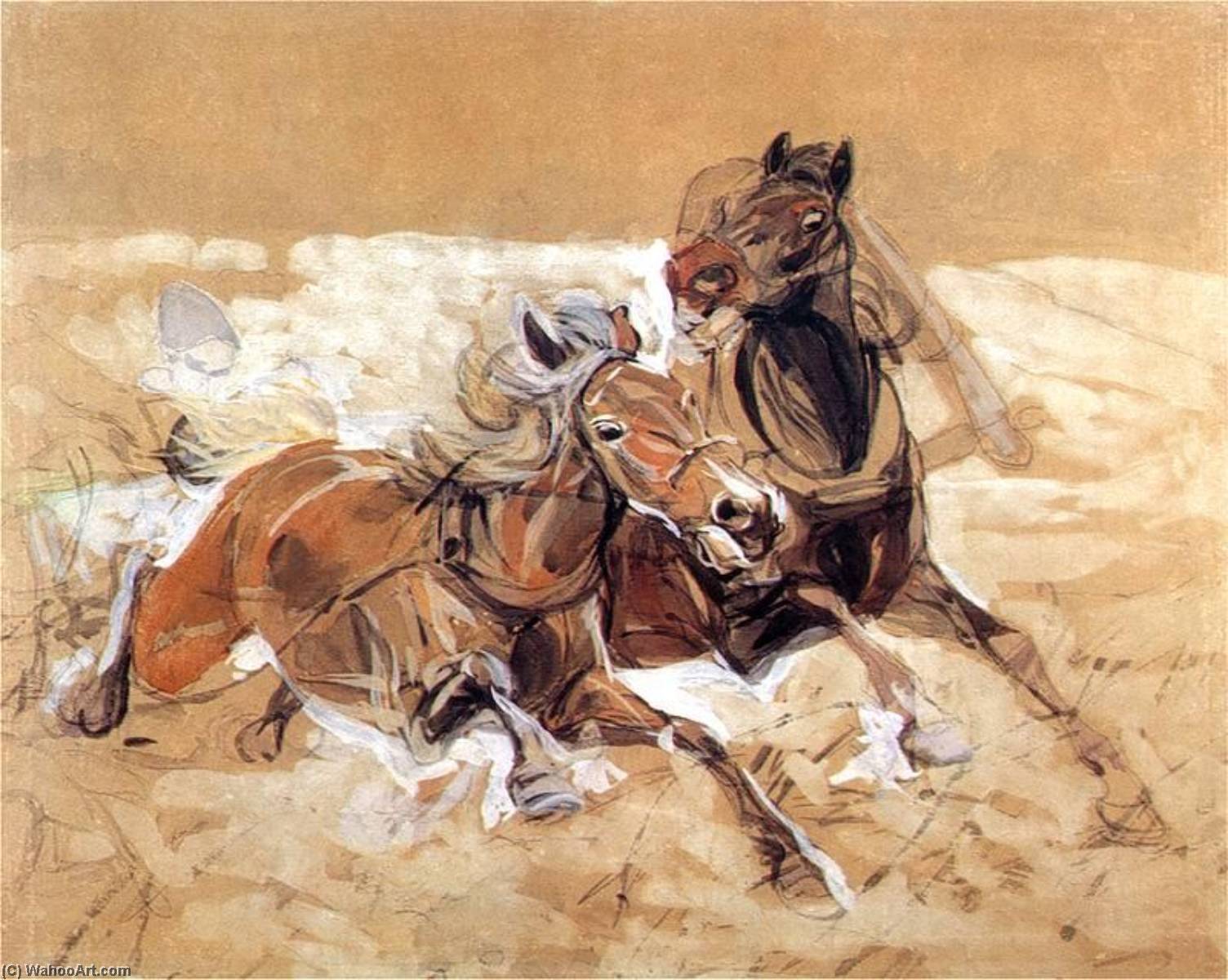 Order Artwork Replica Horses draft to painting Wolves attack, 1882 by Jozef Chelmonski | ArtsDot.com