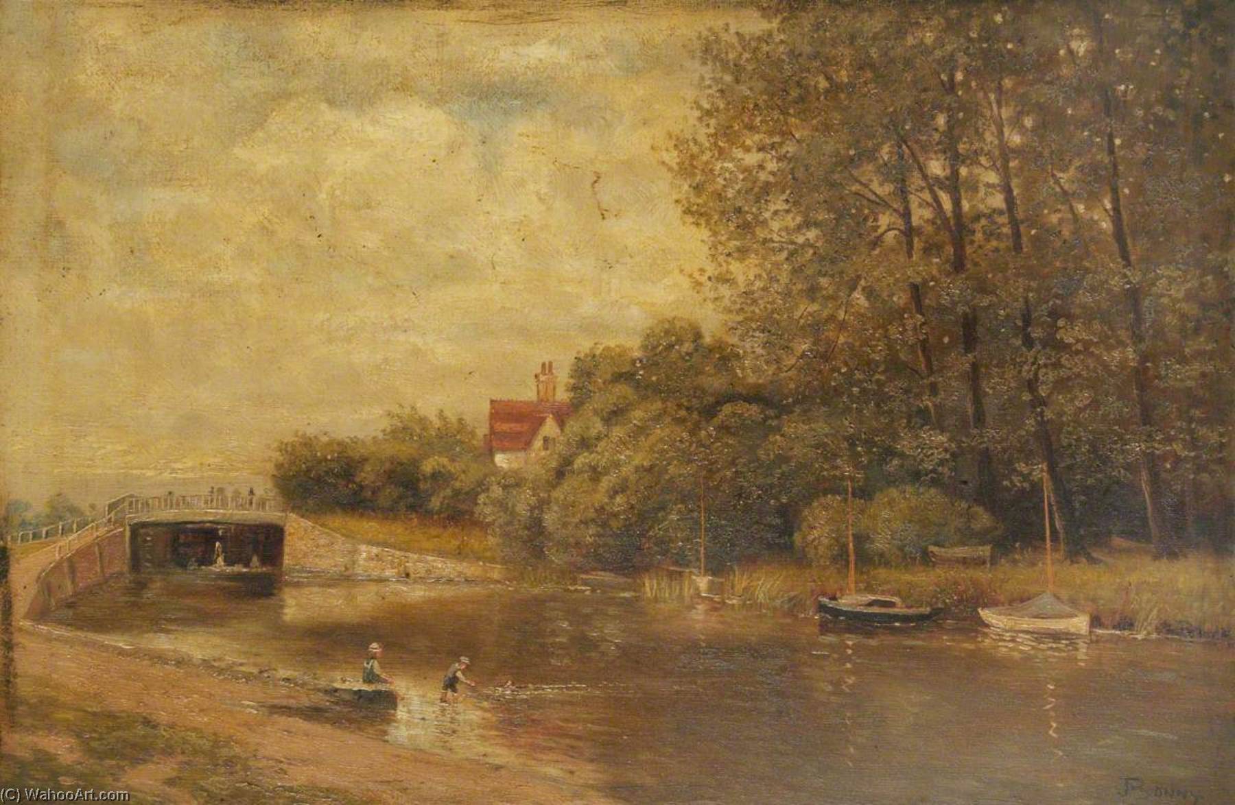 Order Oil Painting Replica Stonebridge Lock, River Lea by John Bonny (1874-1948) | ArtsDot.com