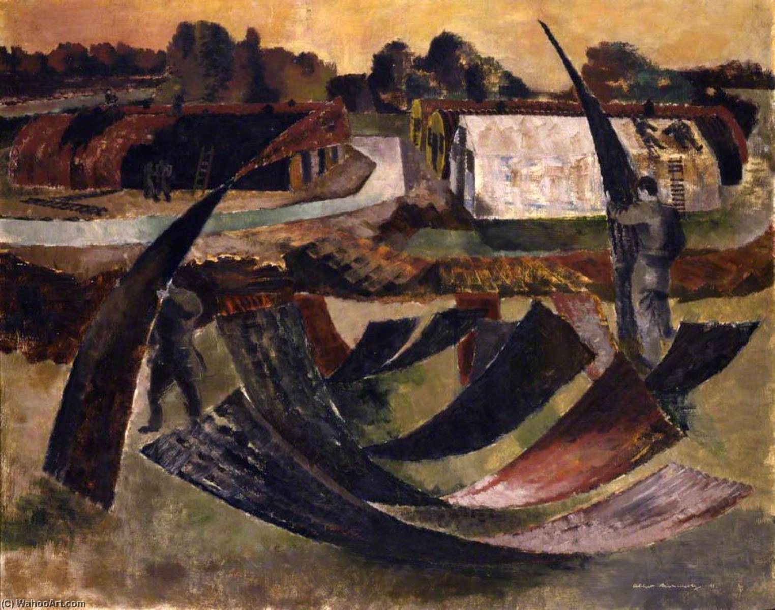 Adquirir Reproduções De Pinturas Construindo um Campo Hutted em Essex, 1942 por Albert Richards (1919-1945) | ArtsDot.com