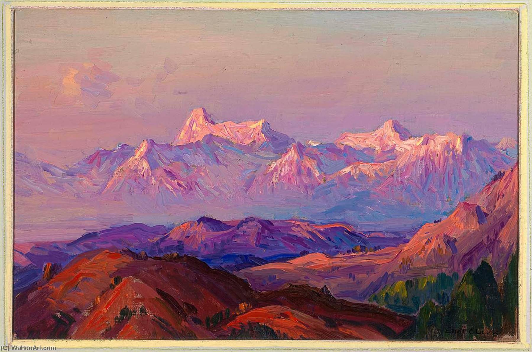 Order Paintings Reproductions Evening Glow, Himalayas by Eliot Clark (Inspired By) (1883-1980) | ArtsDot.com