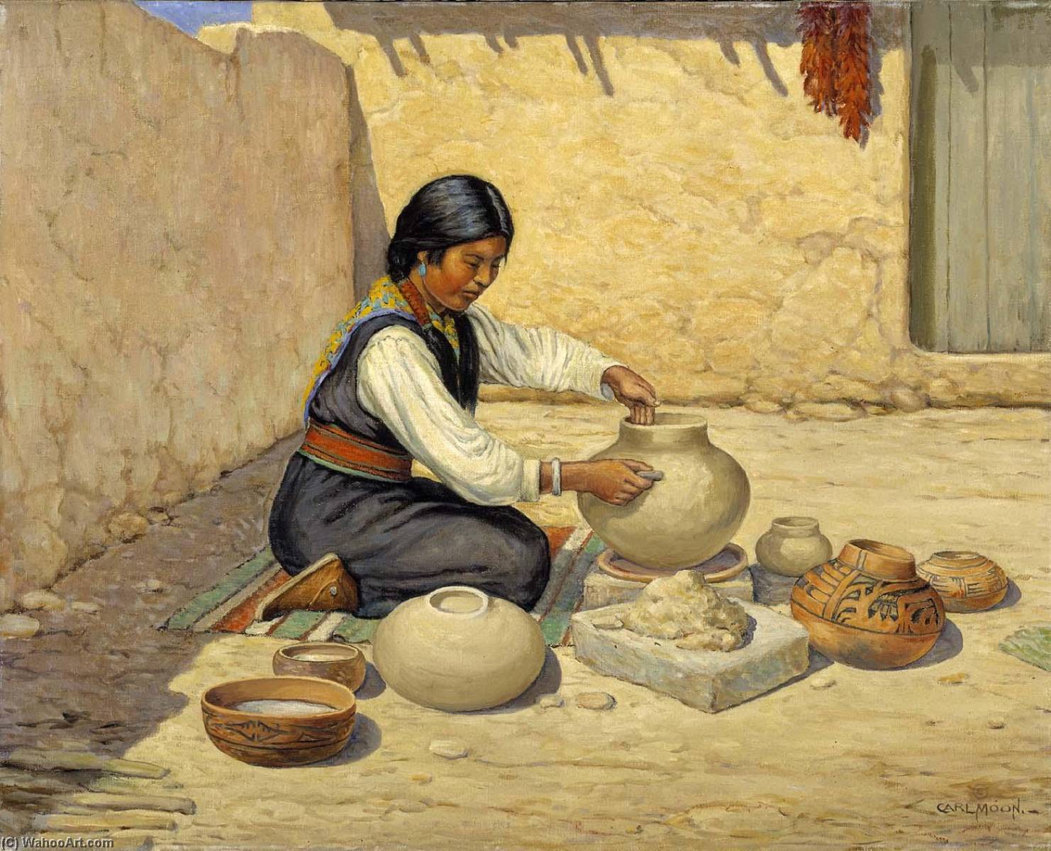 Buy Museum Art Reproductions Hopi Woman Making Pottery, 1943 by Carl Moon (1878-1948) | ArtsDot.com