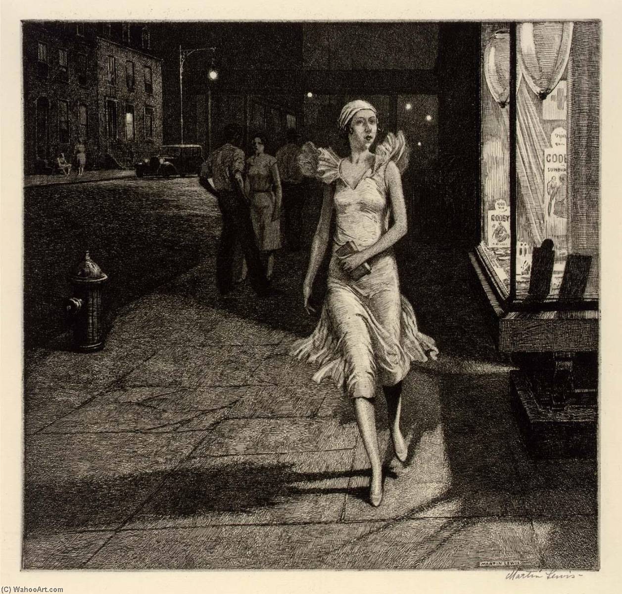 Order Oil Painting Replica Night in New York, 1926 by Martin Lewis (Inspired By) (1881-1962) | ArtsDot.com