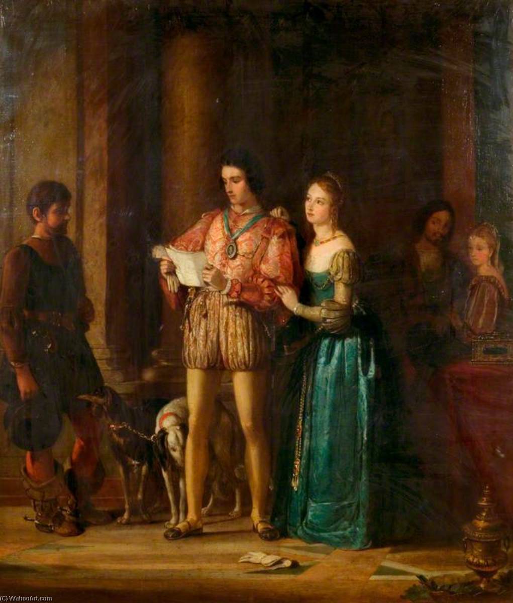 顺序 油畫 Portia and Bassanio(来自威廉·莎贝尔斯的“威尼斯的商号”), 1831 通过 Gilbert Stuart Newton (1795-1835) | ArtsDot.com