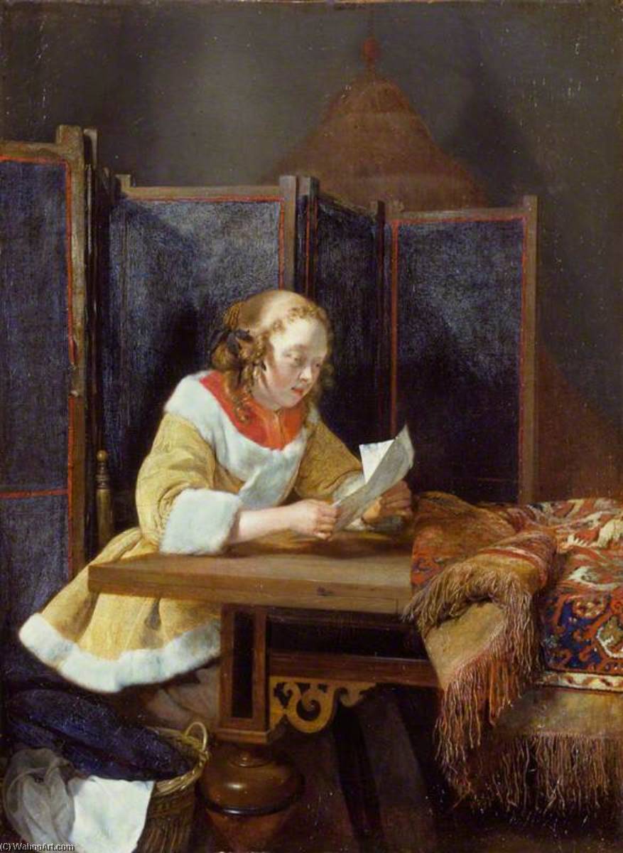 Order Oil Painting Replica A Lady Reading a Letter, 1665 by Gerard Terborch Ii (1617-1681) | ArtsDot.com
