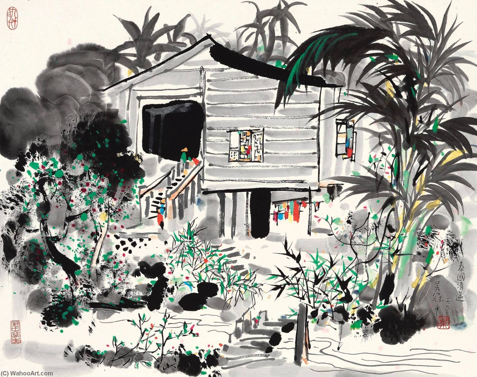 FARMSTEADS IN CHIANG MAI OF THAILAND by Wu Guanzhong (1919-2010, China) Wu Guanzhong | ArtsDot.com