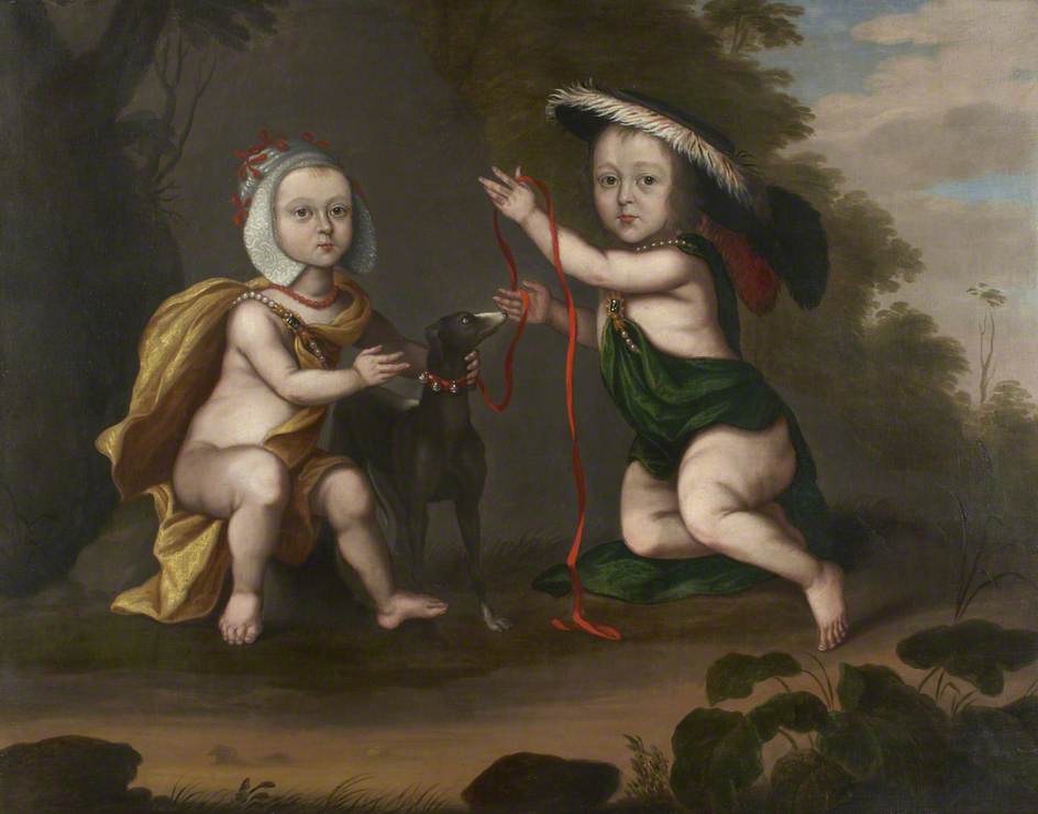 Order Art Reproductions Two Children in Arcadian Costume with a Dog by Charles D' Agar (1669-1723) | ArtsDot.com