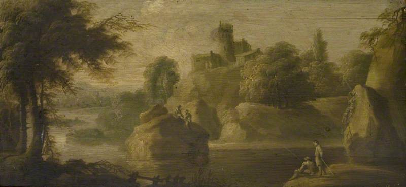 Order Art Reproductions Landscape with Castle, River and Figures by James Norie (1684-1757) | ArtsDot.com