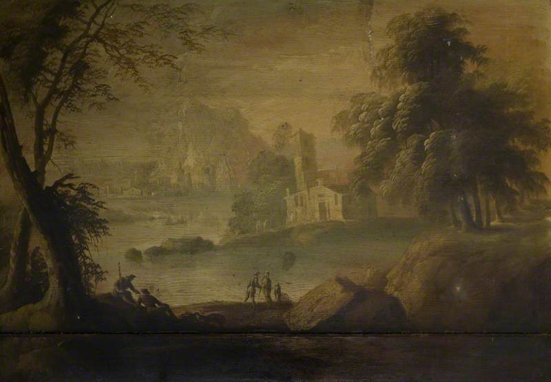 Buy Museum Art Reproductions River Landscape with Buildings and Figures by James Norie (1684-1757) | ArtsDot.com