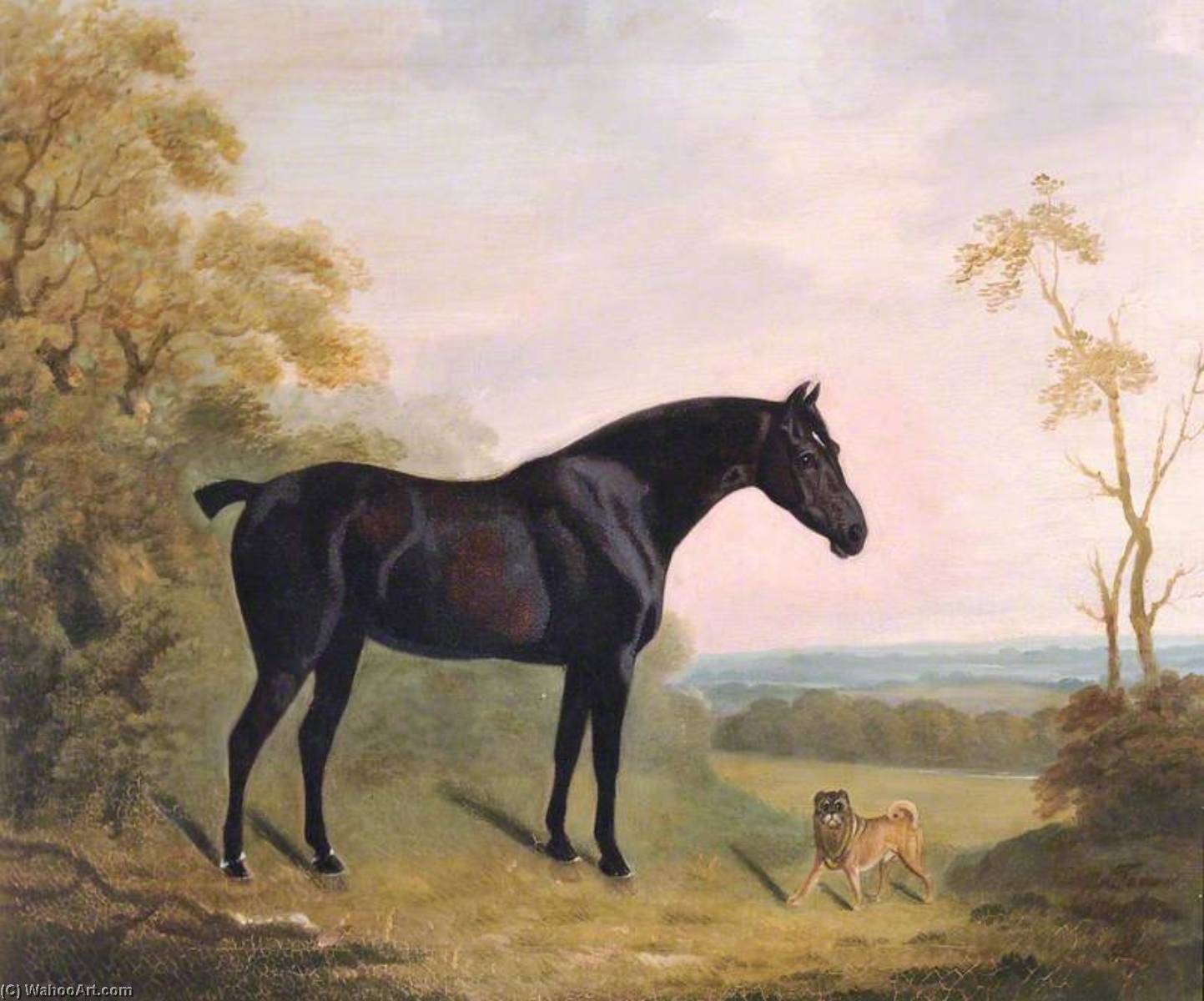 順序 油絵 風景の中にベイハンターとプーグドッグ, 1814 バイ Clifton Tomson (1775-1828) | ArtsDot.com