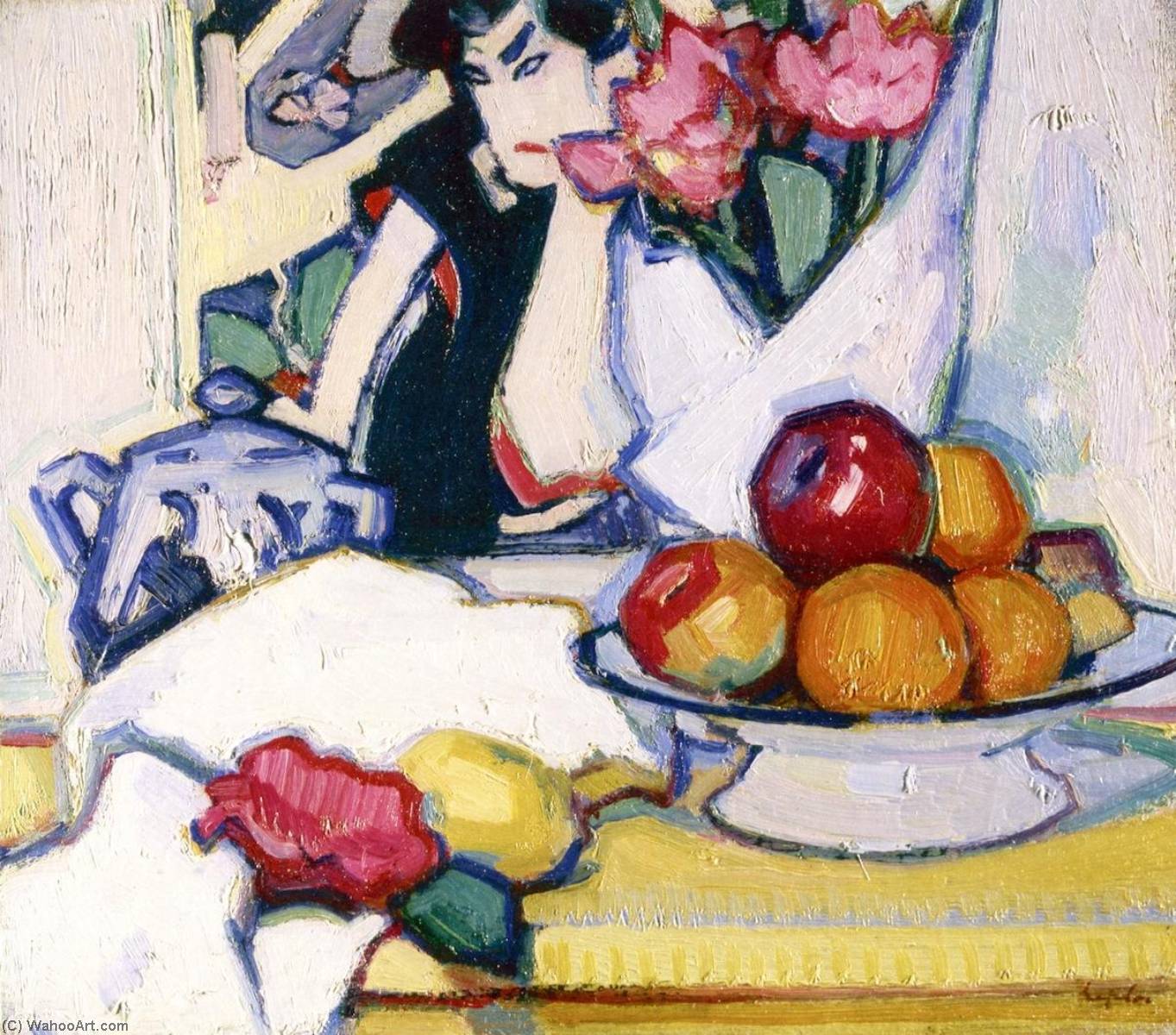Order Artwork Replica Flowers and Fruit (also known as Flowers and Fruit on a Japanese Background), 1915 by Samuel John Peploe (1871-1935, United Kingdom) | ArtsDot.com