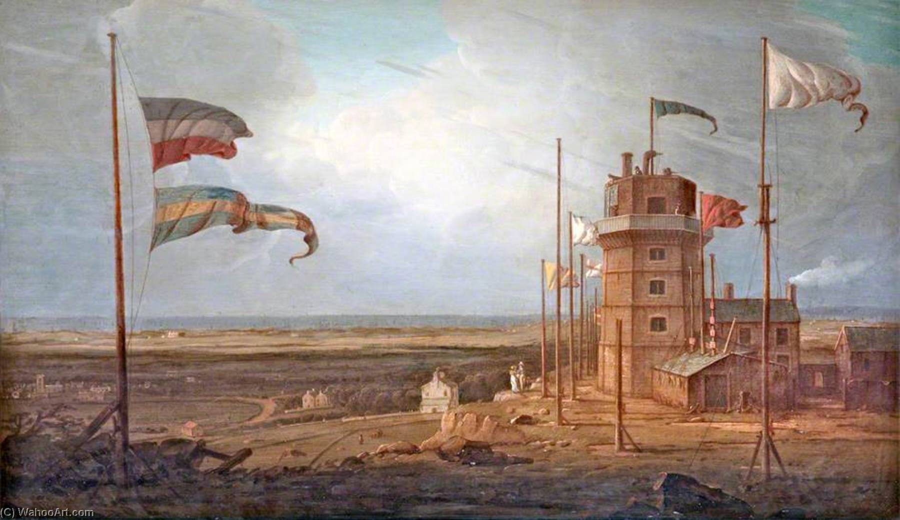 Ordinare Riproduzioni D'arte Bidston, Wirral, Old Lighthouse e Flagpole, 1825 di Robert Salmon | ArtsDot.com