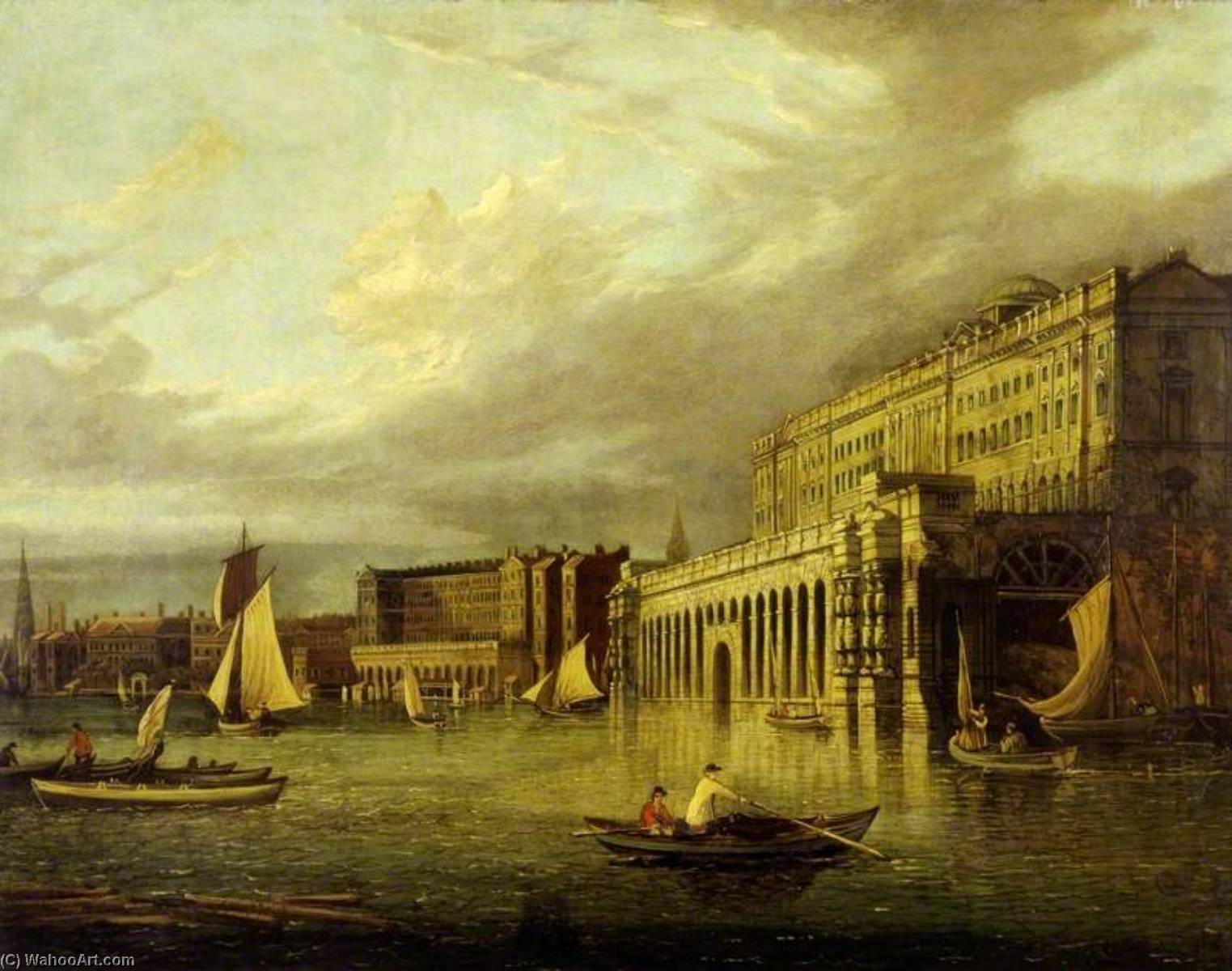 Order Art Reproductions Somerset House and the Adelphi from the River, London, 1825 by John Dean Paul (1775-1852) | ArtsDot.com