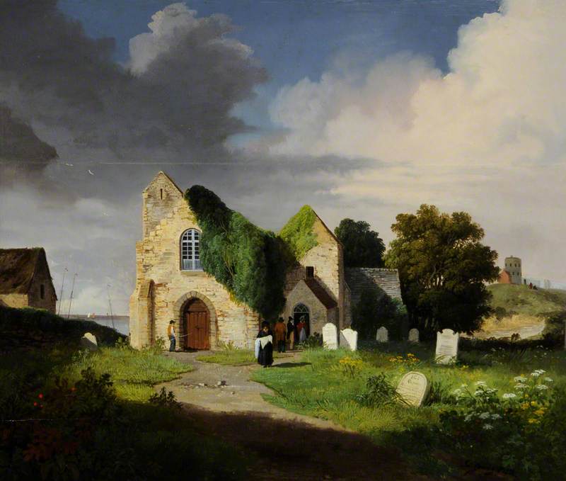Order Paintings Reproductions St Sampson`s Church, Guernsey, Built AD 1111, 1826 by John Tobias Young (1786-1828) | ArtsDot.com