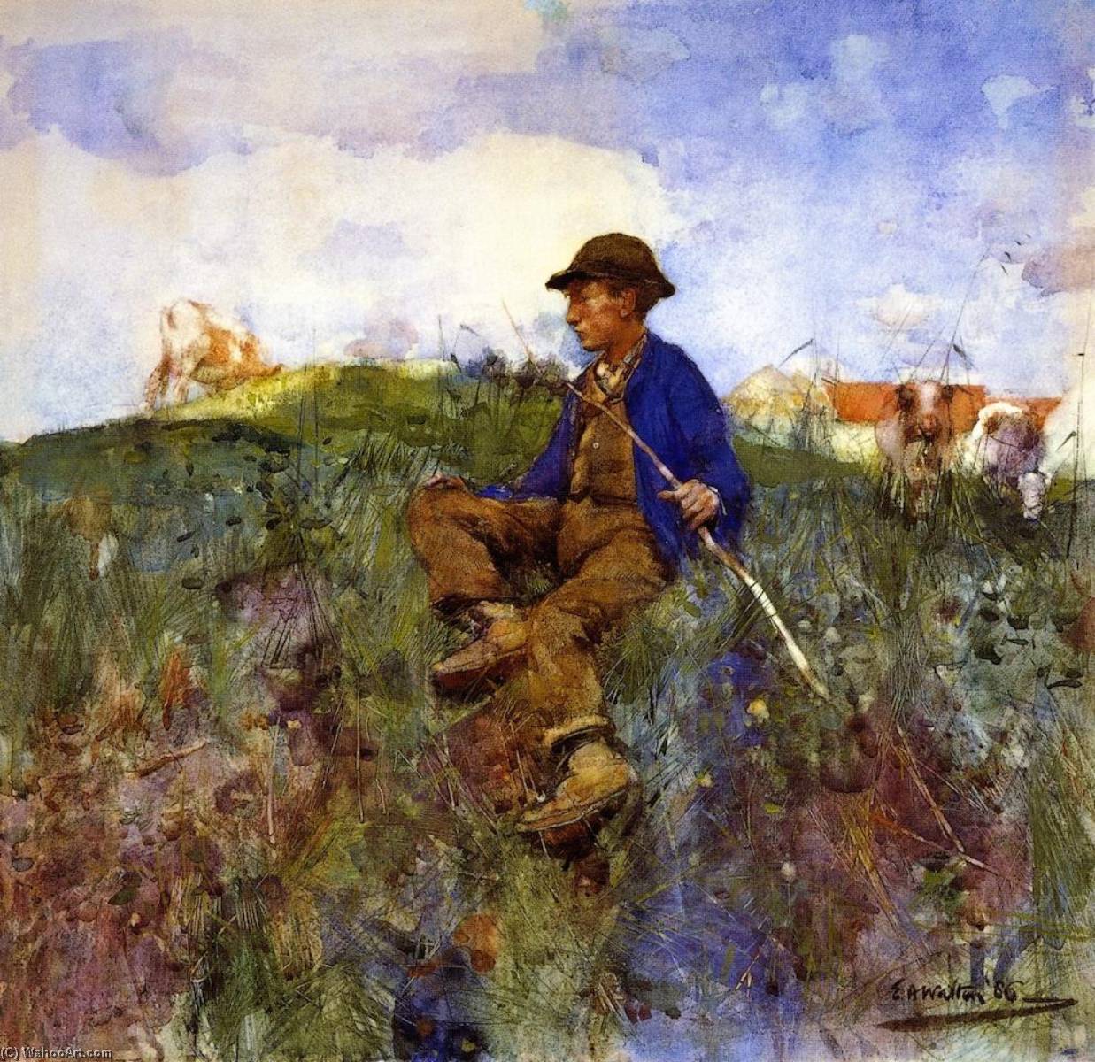 Bestellen Gemälde Reproduktionen Der Herd Boy, 1886 von Edward Arthur Walton (1860-1922, United Kingdom) | ArtsDot.com