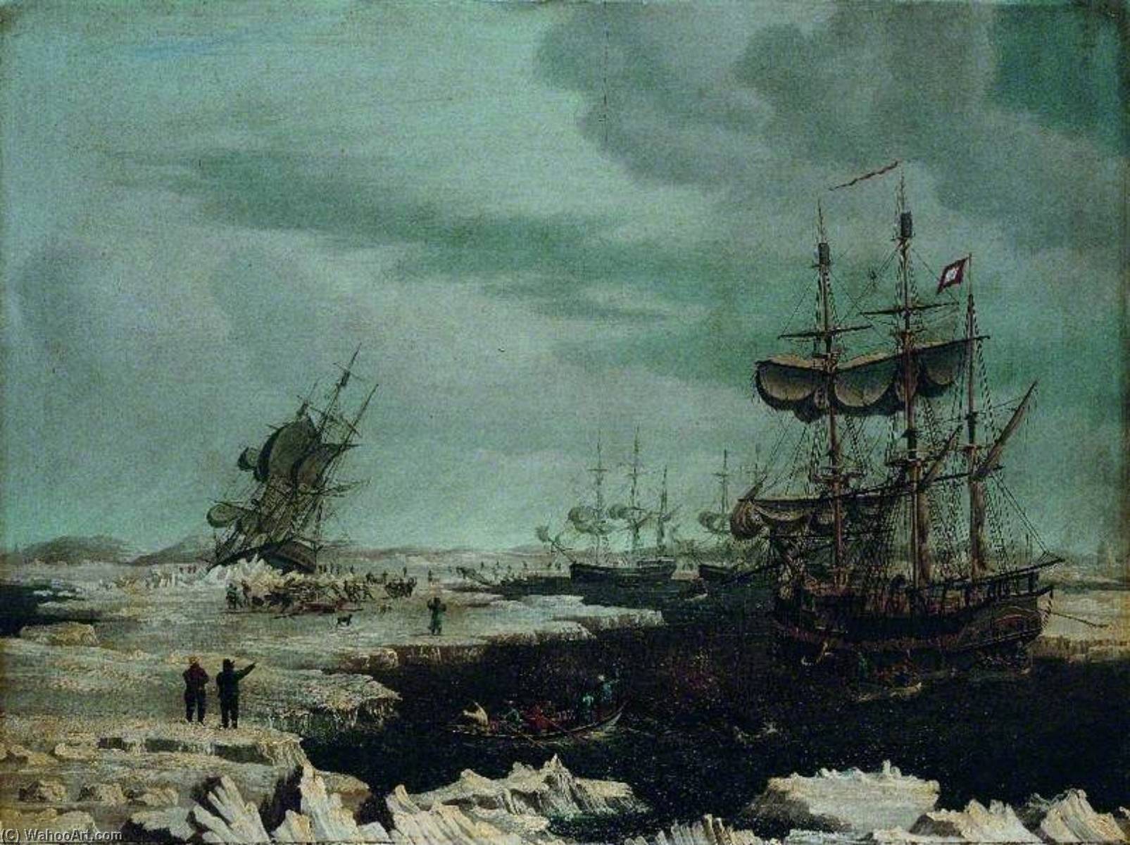Order Paintings Reproductions Hull Whalers in the Arctic, 1822 by Thomas Binks (1799-1852) | ArtsDot.com