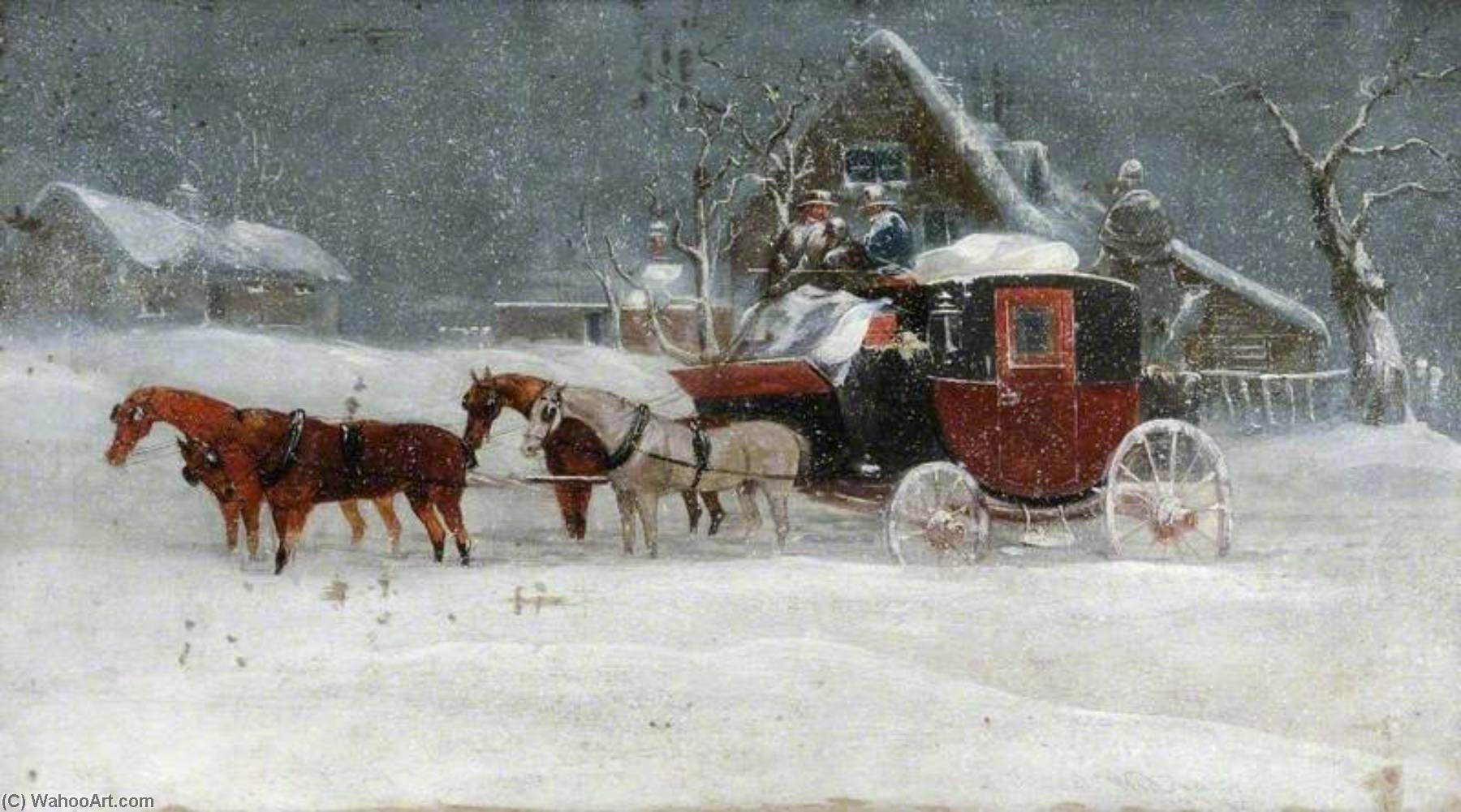 Order Art Reproductions Coach in a Snowstorm, 1875 by Richard Dodd Widdas (1826-1885) | ArtsDot.com