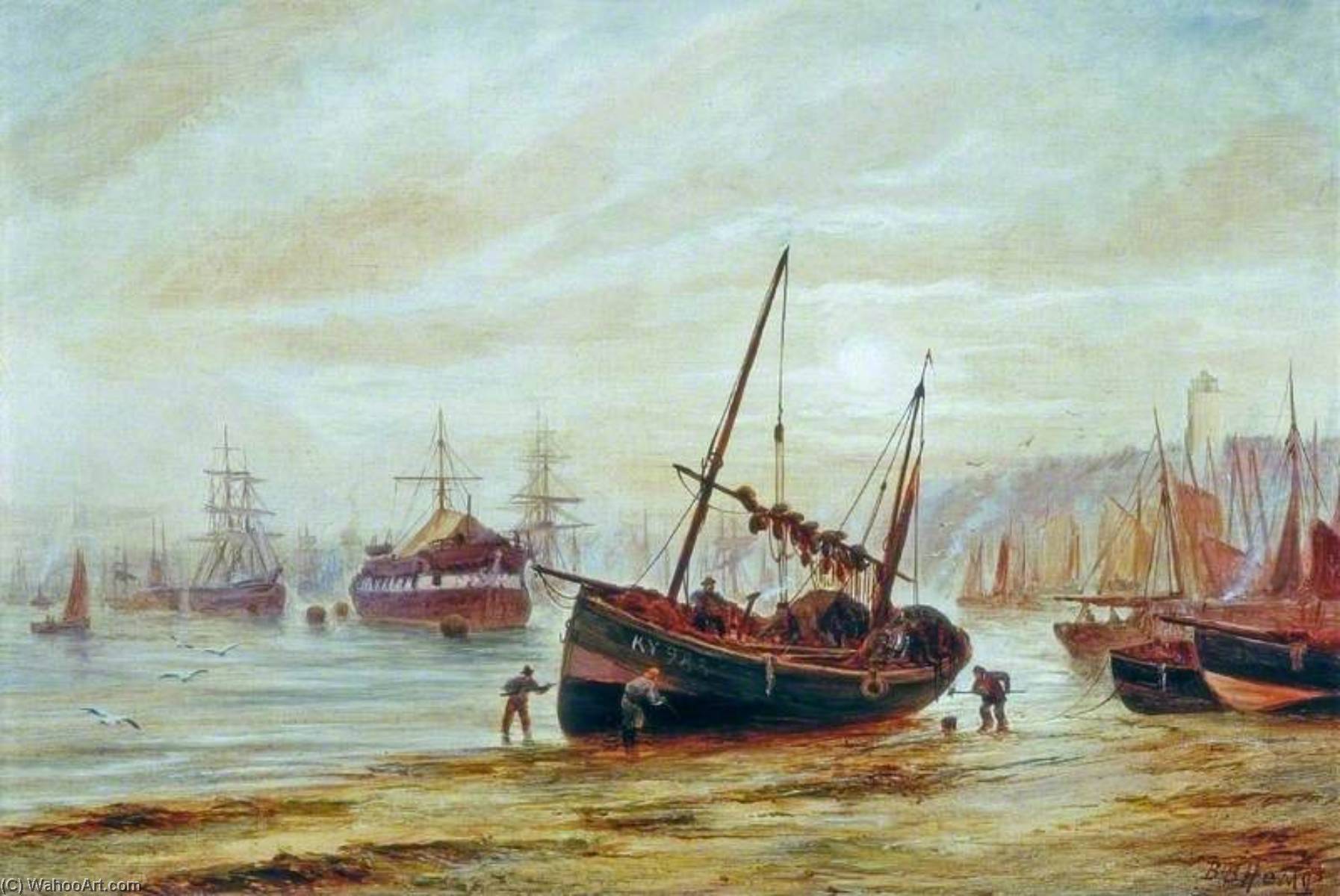 Order Paintings Reproductions Seascape, Mouth of the Tyne, 1910 by Bernard Benedict Hemy (1845-1913) | ArtsDot.com
