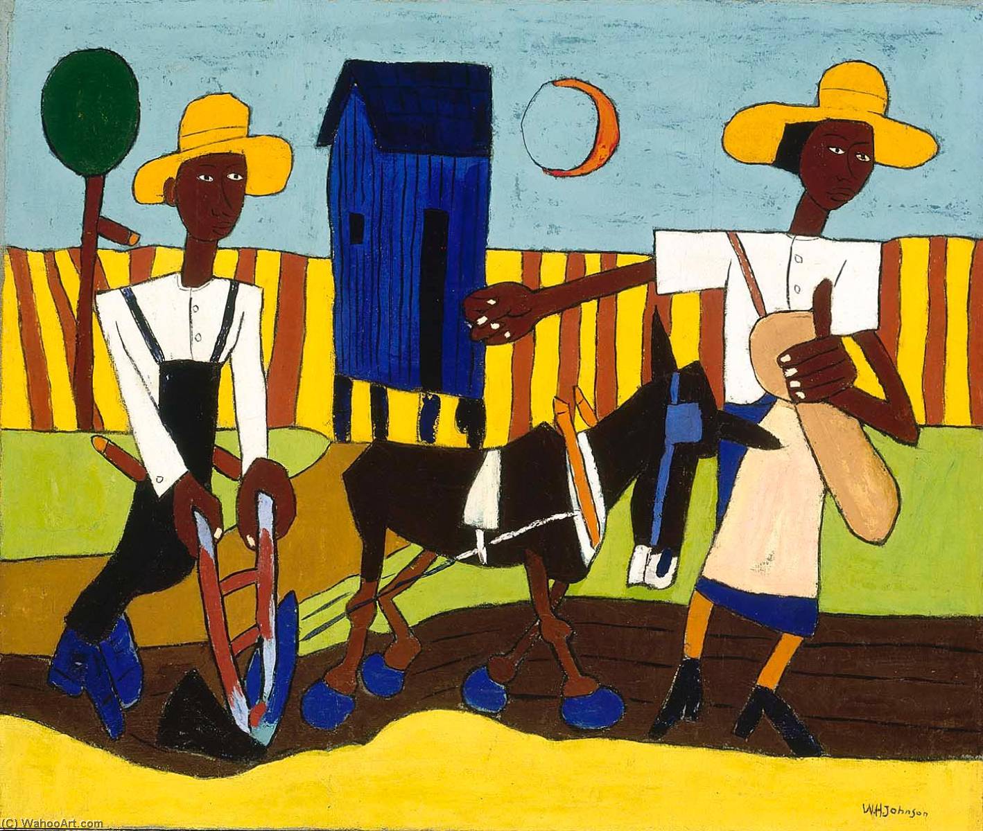 順序 手描き油絵 ソーイング。, 1940 バイ William Henry Johnson (に触発された) (1901-1970, United States) | ArtsDot.com