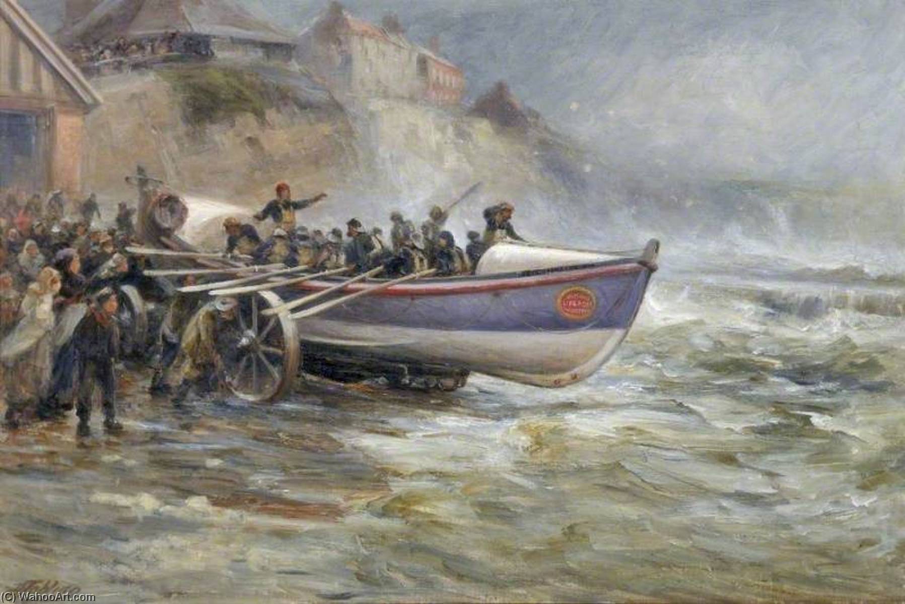 Order Oil Painting Replica Launching the Cullercoats Lifeboat, 1902 by Robert Jobling (1841-1923) | ArtsDot.com