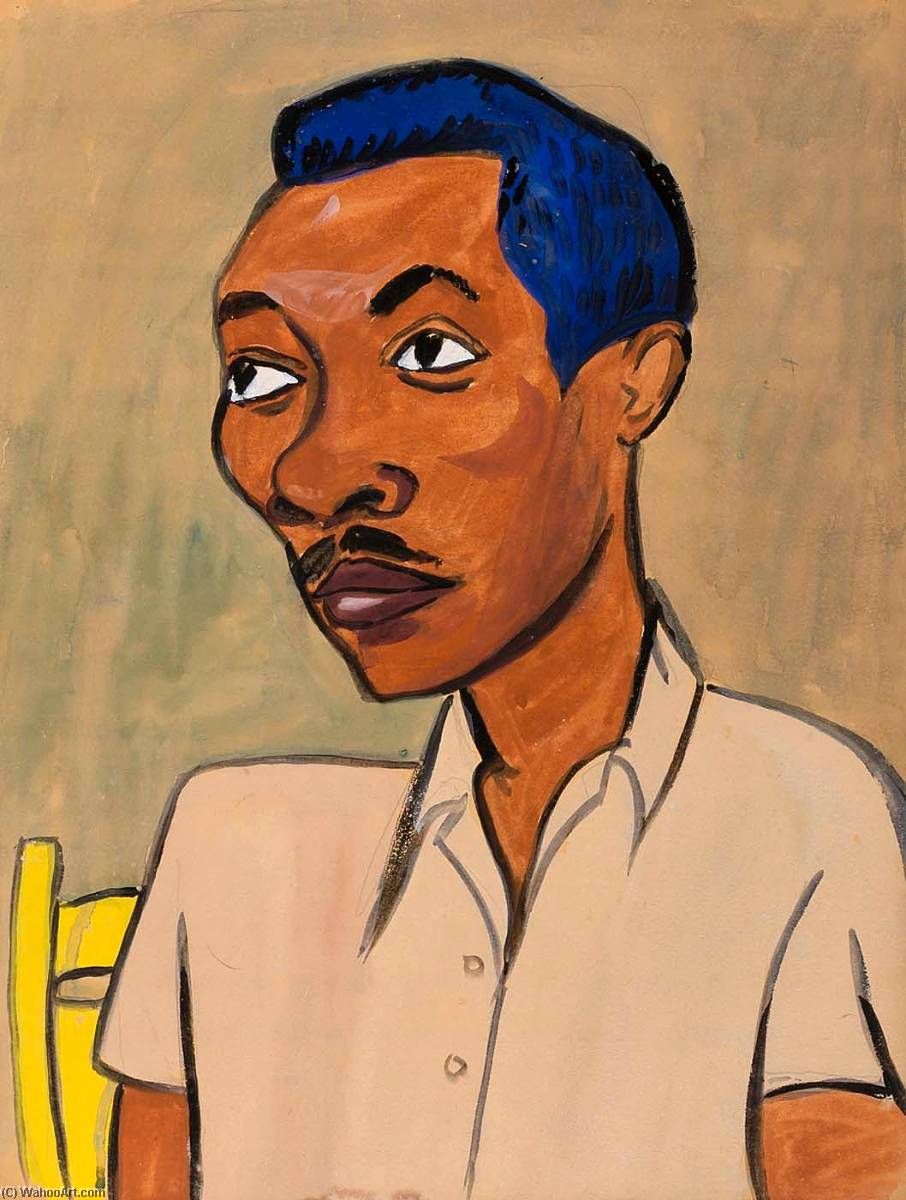 Order Oil Painting Replica Young Man in Sport Shirt Chester, 1940 by William Henry Johnson (Inspired By) (1901-1970, United States) | ArtsDot.com