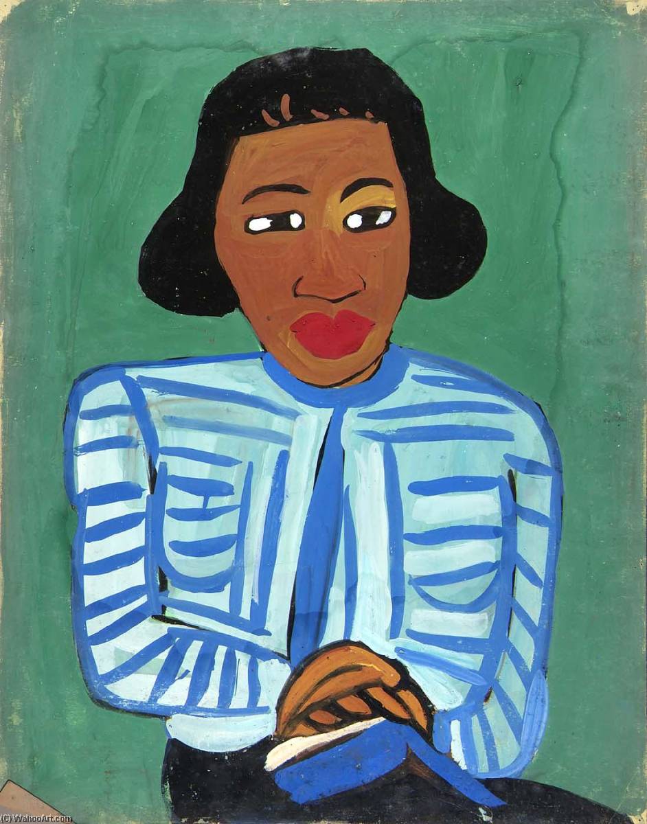 Buy Museum Art Reproductions Portrait of Woman with Blue and White Striped Blouse, 1942 by William Henry Johnson (Inspired By) (1901-1970, United States) | ArtsDot.com