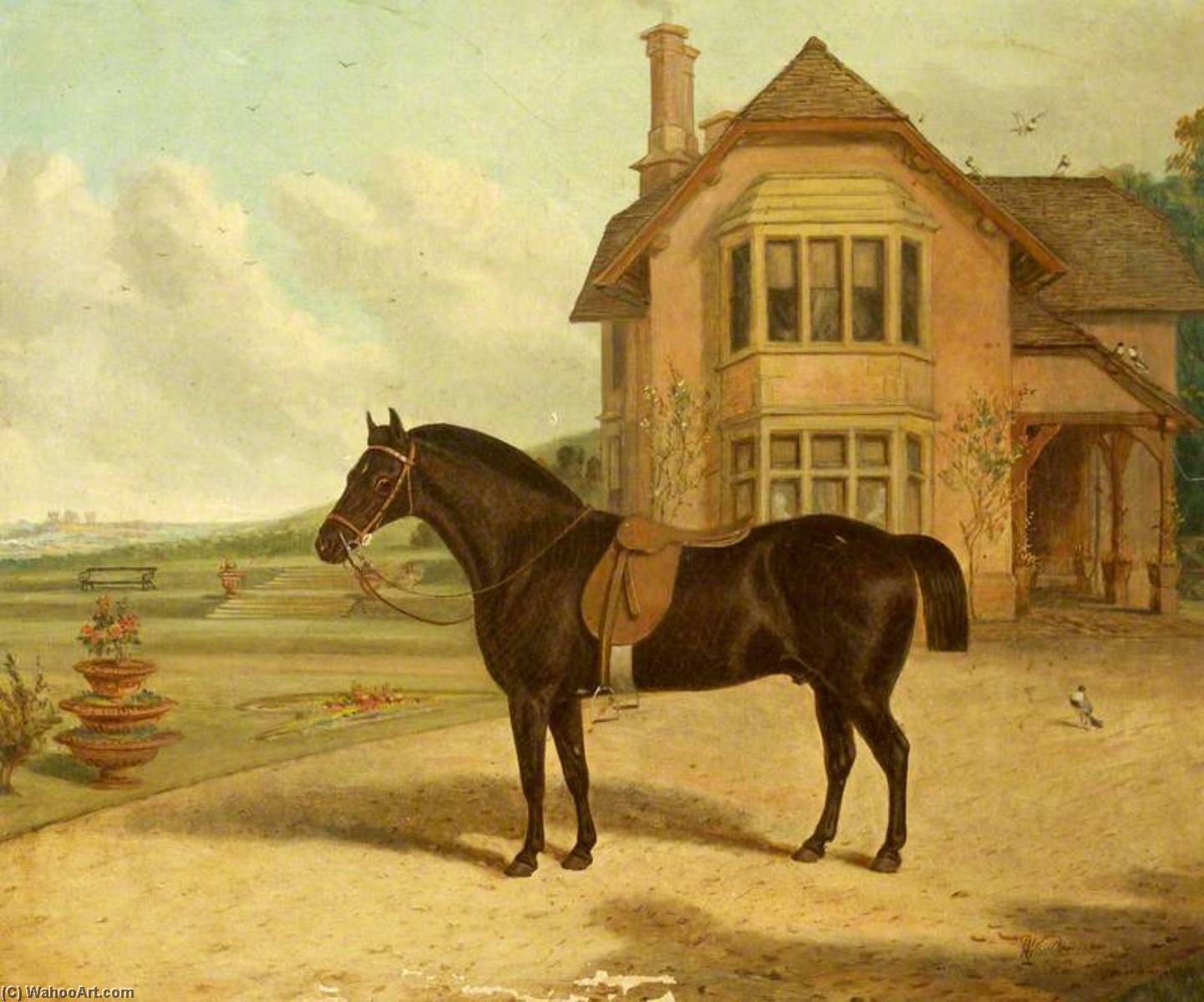 Order Art Reproductions A Bay Roan in front of a House, 1867 by Richard Whitford (1821-1890) | ArtsDot.com
