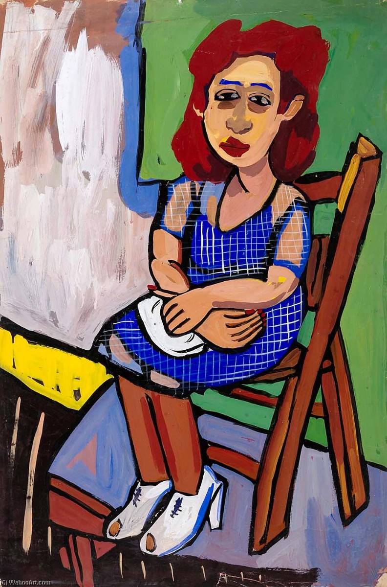 Order Artwork Replica Seated Woman with Red Hair and Blue Dress, 1940 by William Henry Johnson (Inspired By) (1901-1970, United States) | ArtsDot.com