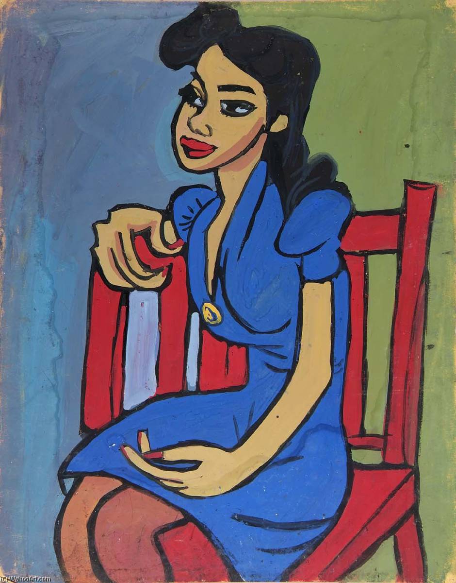 Buy Museum Art Reproductions Woman in Blue Dress in Red Chair, 1940 by William Henry Johnson (Inspired By) (1901-1970, United States) | ArtsDot.com