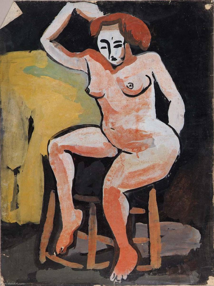 Order Oil Painting Replica Female Nude on Stool, 1940 by William Henry Johnson (Inspired By) (1901-1970, United States) | ArtsDot.com