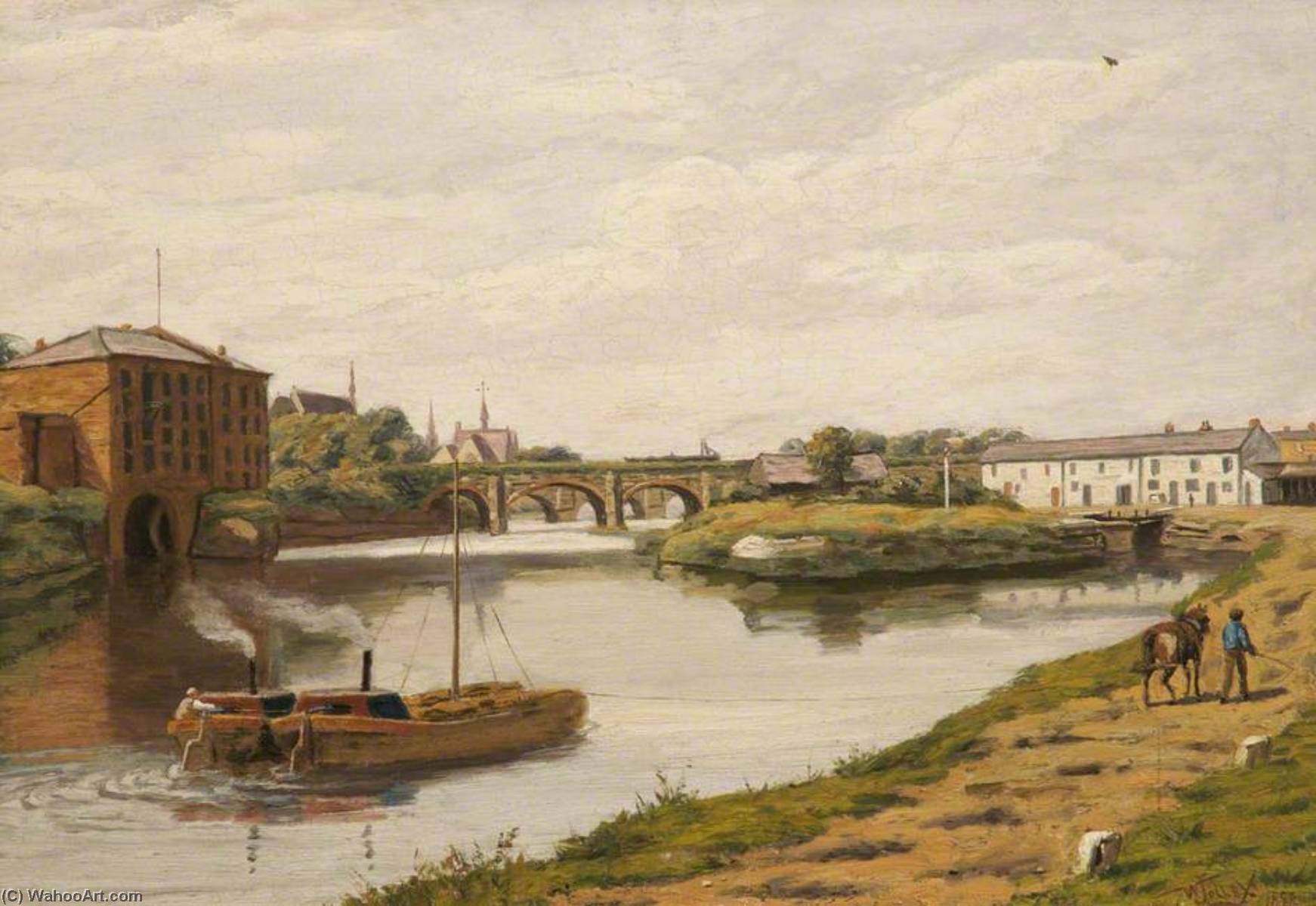 Order Oil Painting Replica Barton Corn Mill and Aqueduct by William Worthington Jolley (1848-1915) | ArtsDot.com