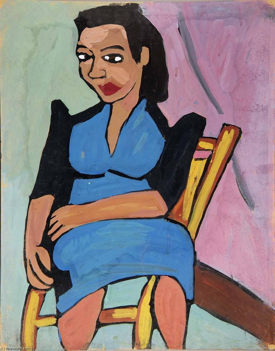Order Artwork Replica Seated Woman in Blue and Black Dress, 1940 by William Henry Johnson (Inspired By) (1901-1970, United States) | ArtsDot.com
