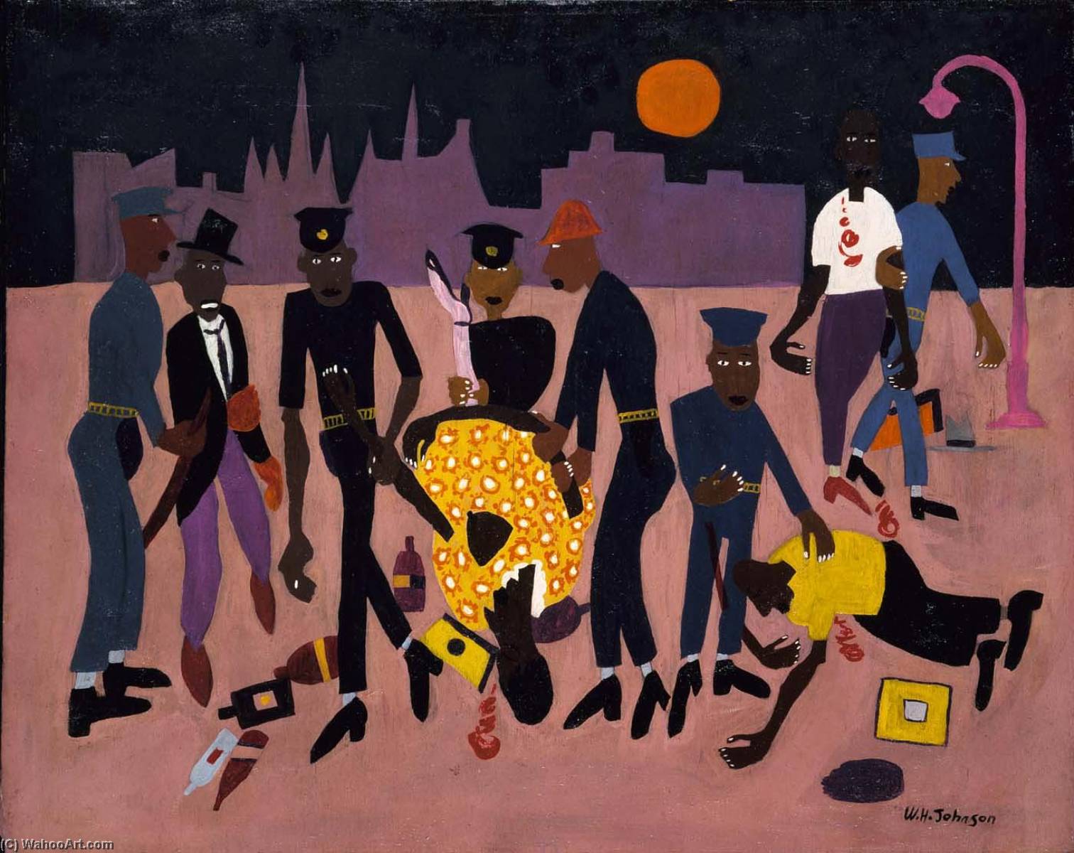 Order Oil Painting Replica Moon over Harlem, 1944 by William Henry Johnson (Inspired By) (1901-1970, United States) | ArtsDot.com