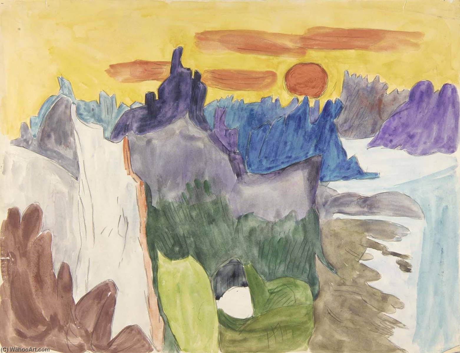 Buy Museum Art Reproductions Lofoten, Norway Midnight Sun, 1938 by William Henry Johnson (Inspired By) (1901-1970, United States) | ArtsDot.com
