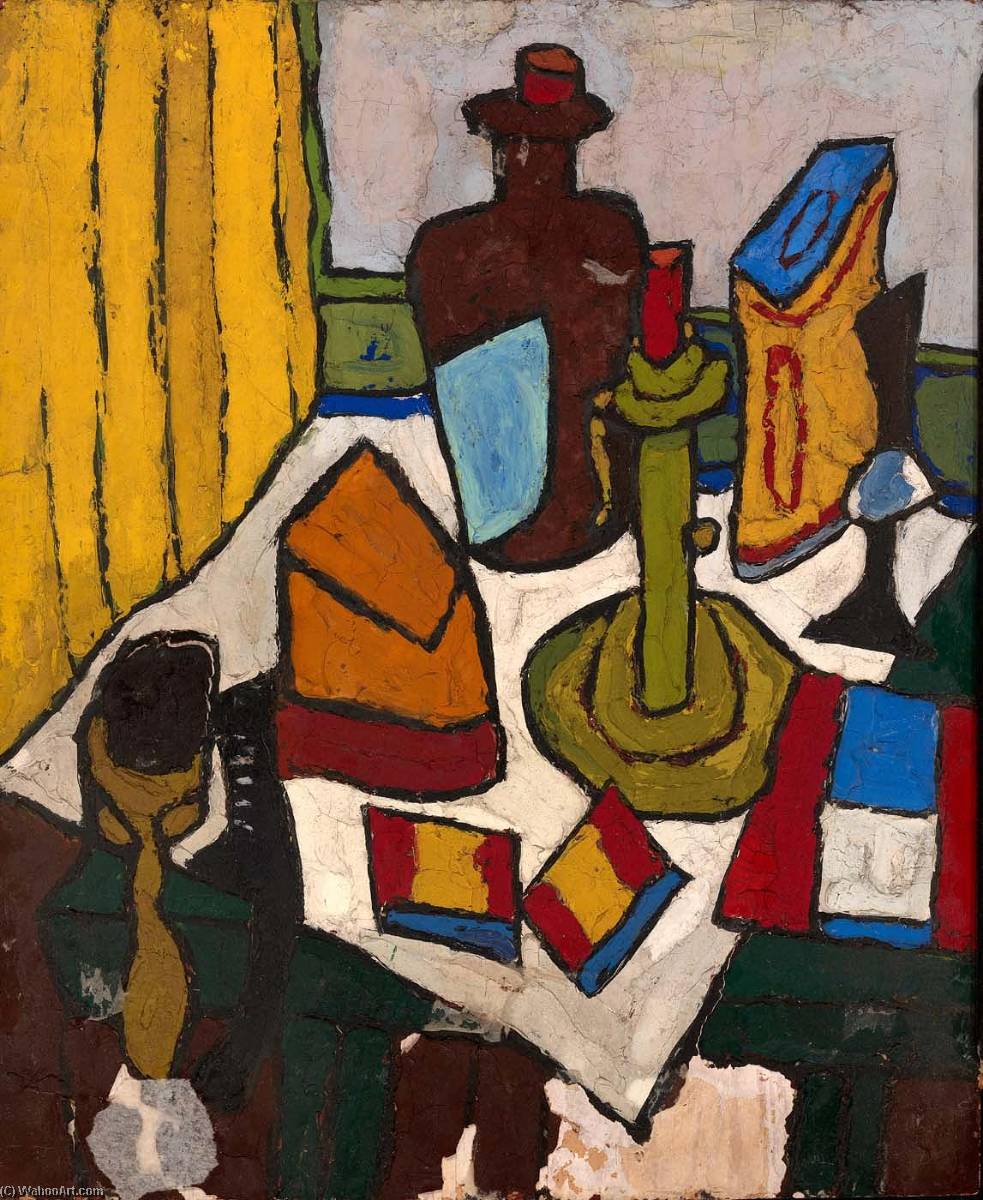 Order Oil Painting Replica Still Life with Candlestick and Jug, 1940 by William Henry Johnson (Inspired By) (1901-1970, United States) | ArtsDot.com