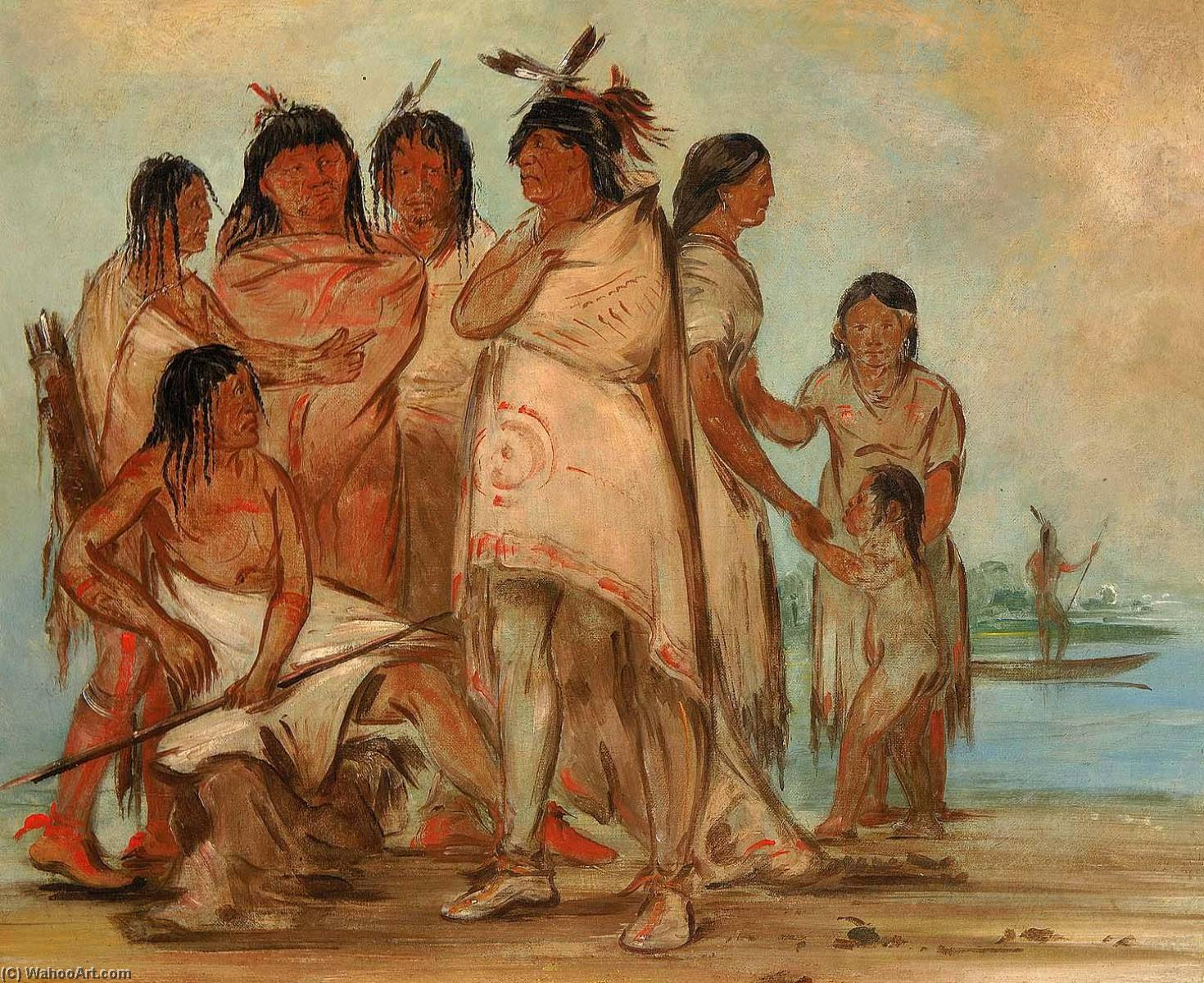 Order Oil Painting Replica Du cór re a, Chief of the Tribe, and His Family, 1830 by George Catlin (1796-1872, United States) | ArtsDot.com