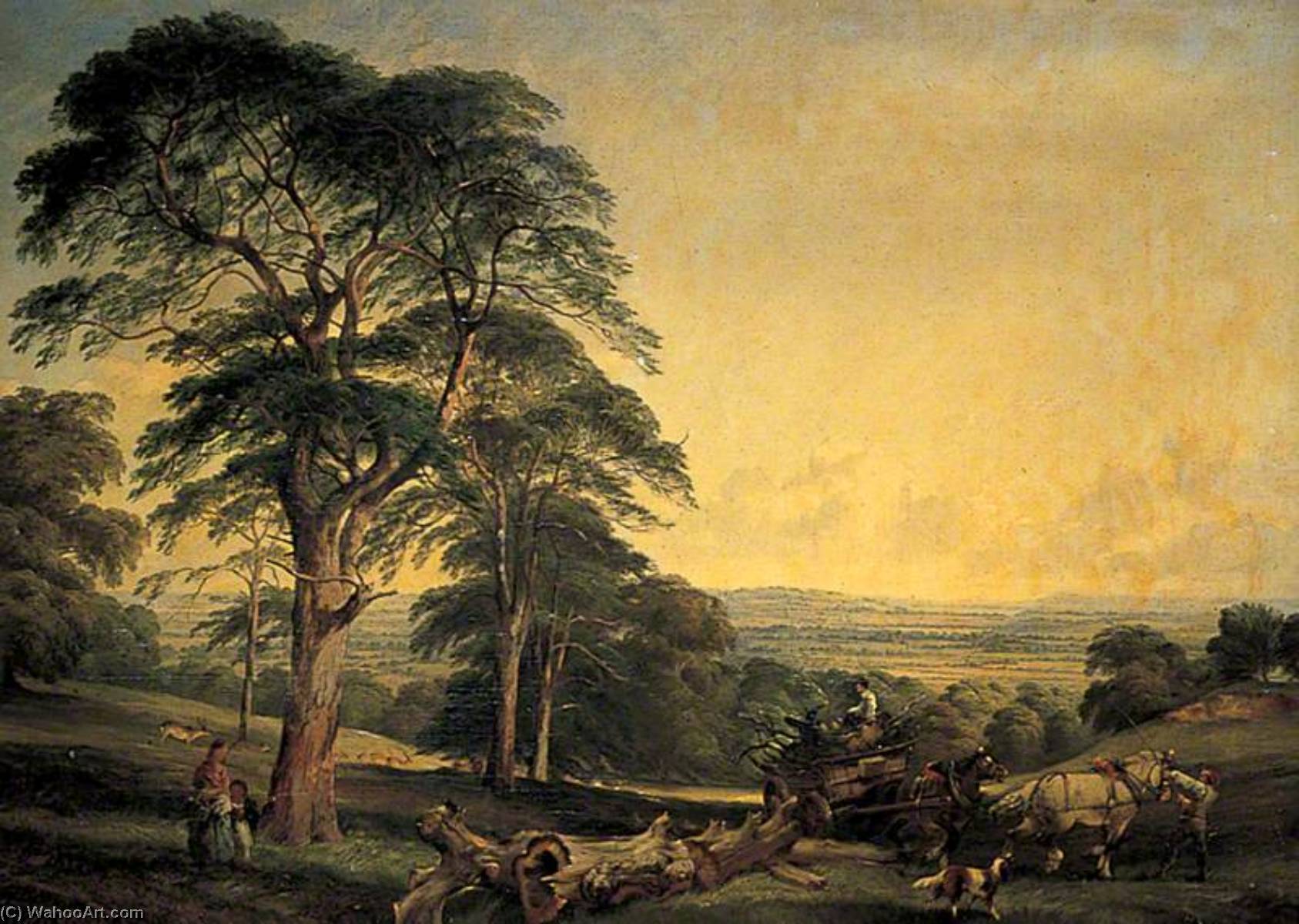 Order Oil Painting Replica A Woodland Scene with a Wagon Drawn by Two Horses, 1846 by Edward John Cobbett (1815-1899) | ArtsDot.com