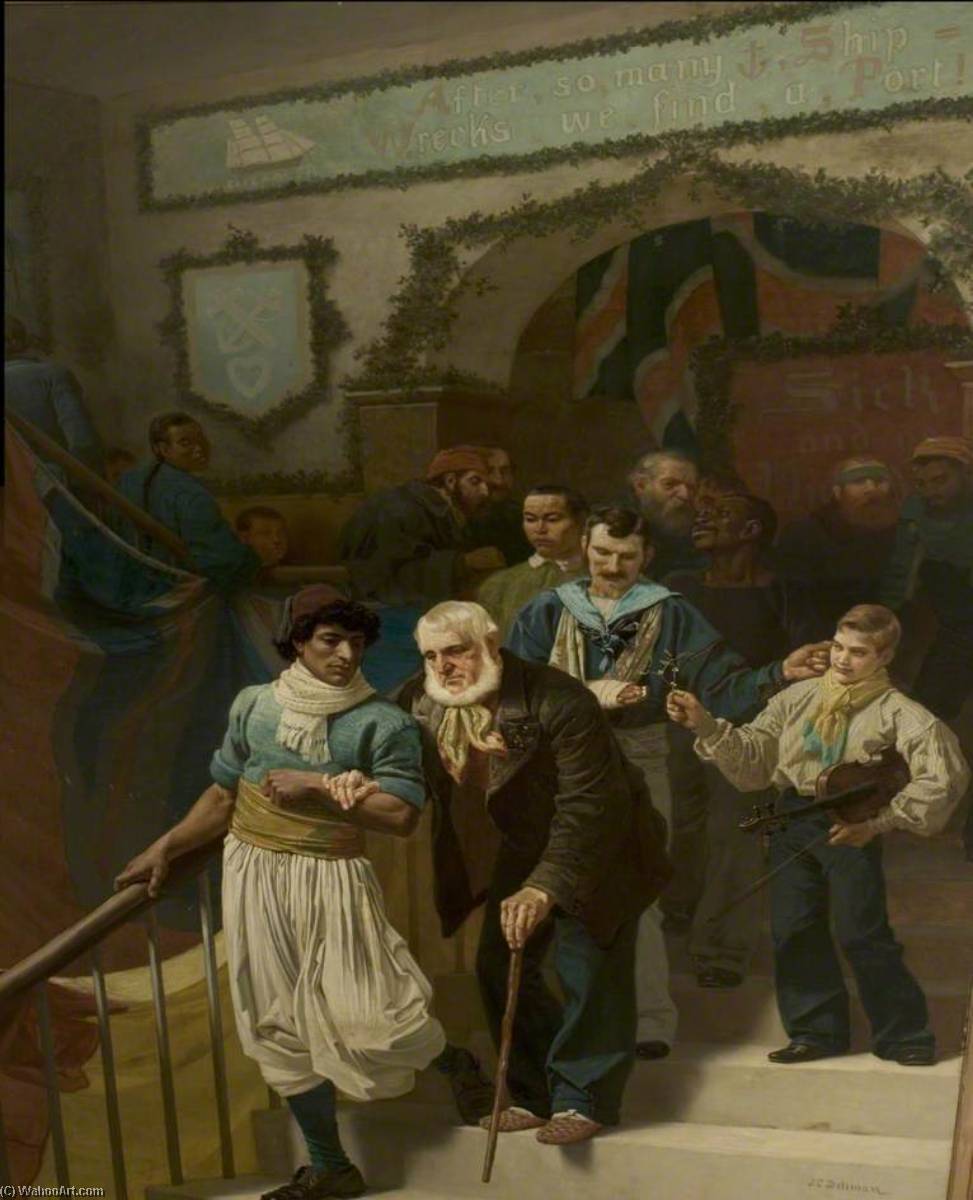 Order Art Reproductions Friends in Adversity, Christmas Day at the Dreadnought Hospital, Greenwich (Coming Down to Dinner), 1880 by John Charles Dollman (1851-1934) | ArtsDot.com