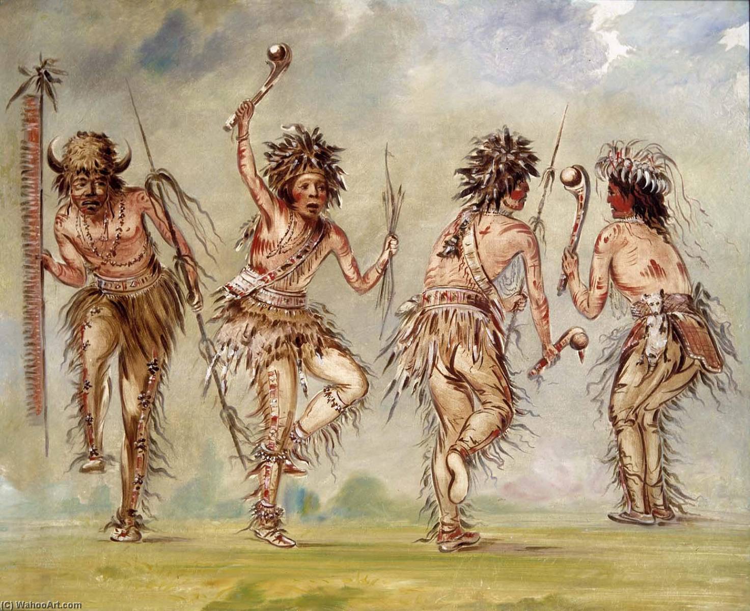 Order Artwork Replica Four Dancers, 1844 by George Catlin (1796-1872, United States) | ArtsDot.com