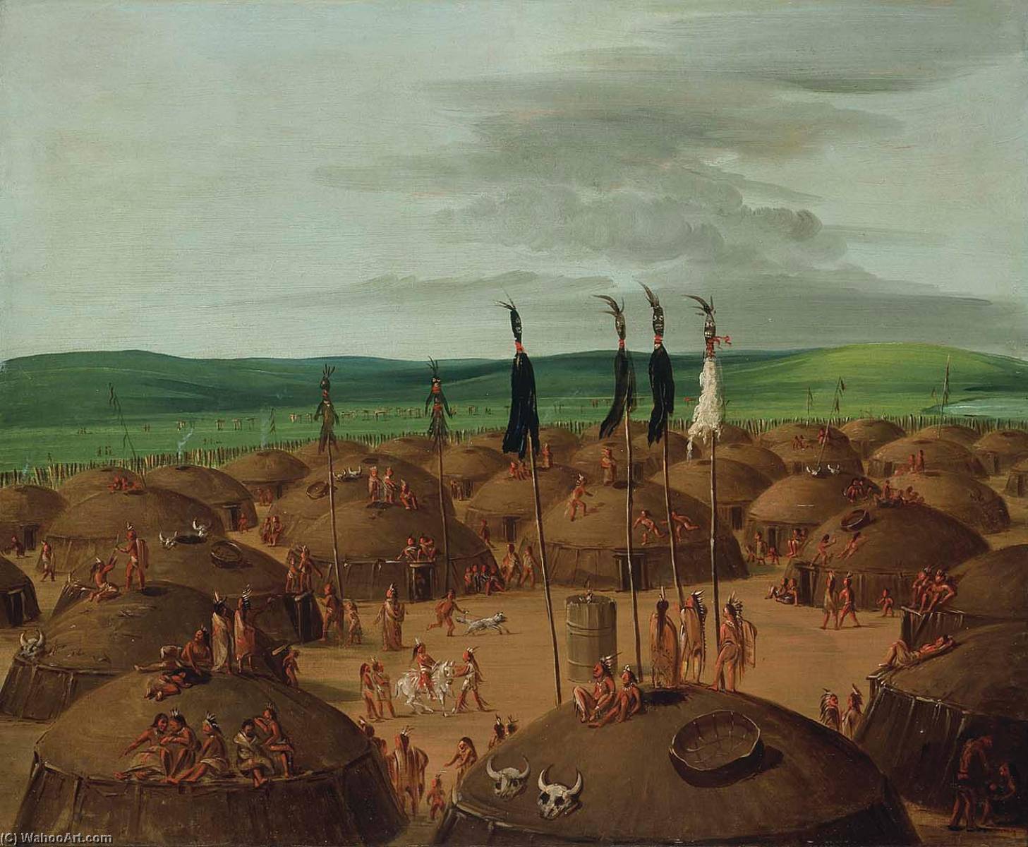 Order Oil Painting Replica Bird`s eye View of the Mandan Village, 1800 Miles above St. Louis, 1839 by George Catlin (1796-1872, United States) | ArtsDot.com
