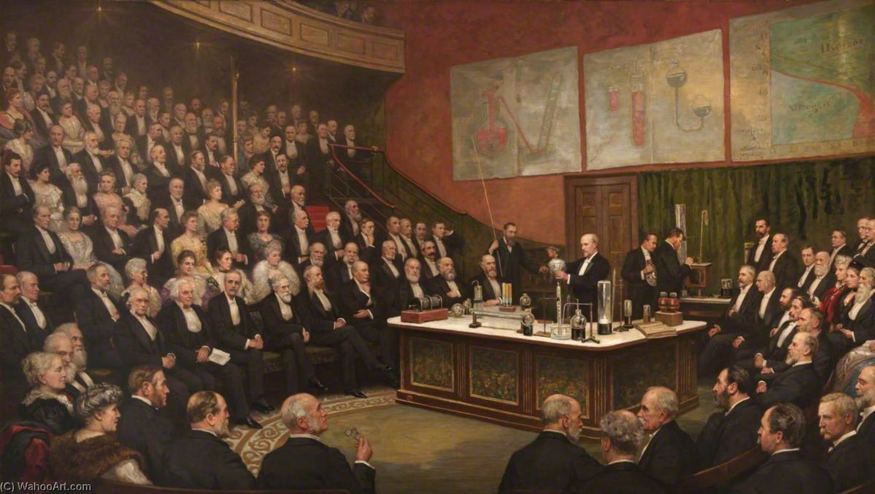 Order Art Reproductions Sir James Dewar (1842–1923), Lecturing on Liquid Hydrogen at the Royal Institution, 1904, 1905 by Henry Jamyn Brooks (1839-1925) | ArtsDot.com