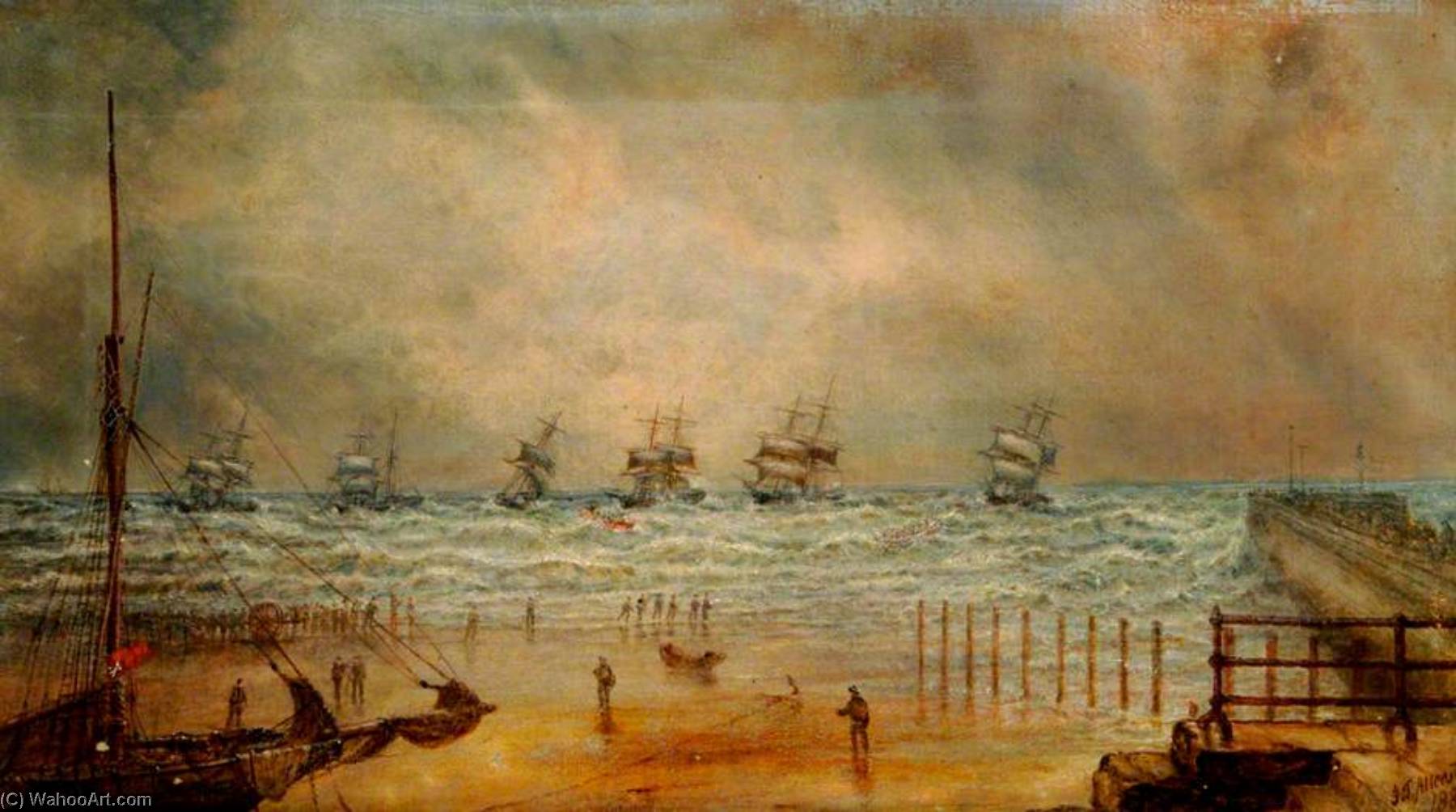 顺序 藝術再現 1871年2月10日,在约克郡东部的布里德灵顿夸伊(Bridlington Quay)的暴风雨, 1888 通过 John Taylor Allerston (1828-1914) | ArtsDot.com