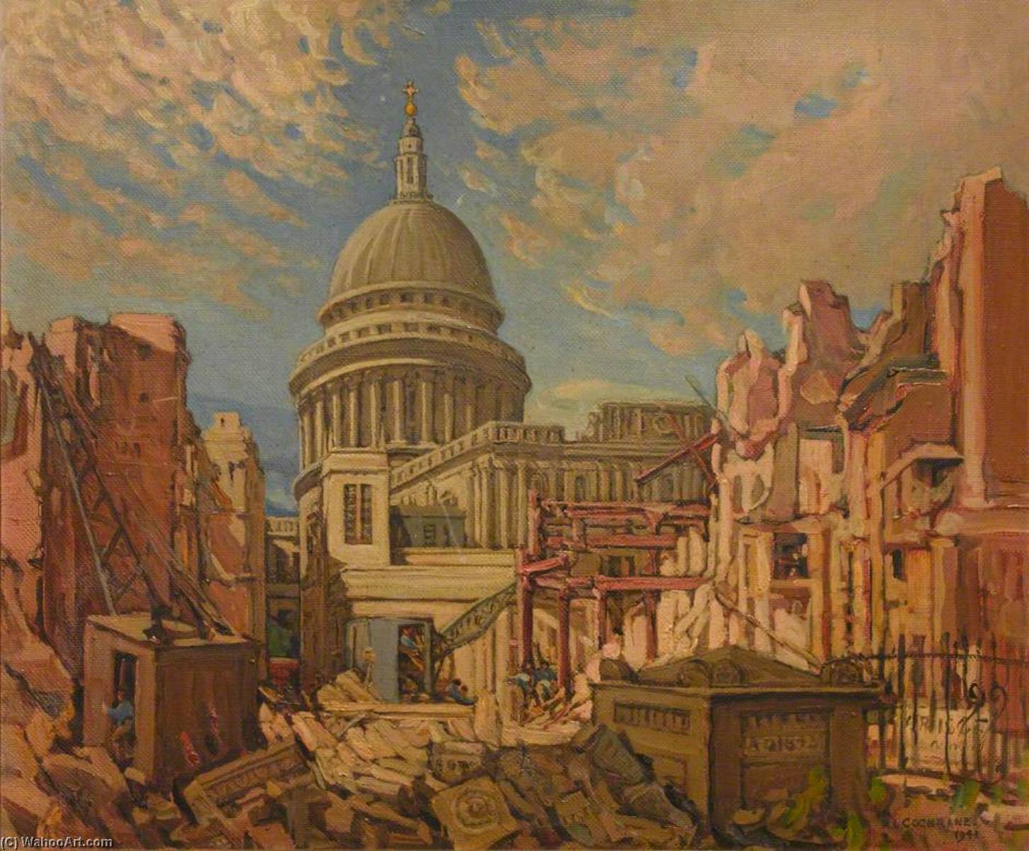 顺序 畫複製 圣保罗大教堂来自Watling Street, 1941 通过 Helen Lavinia Cochrane (1868-1946) | ArtsDot.com