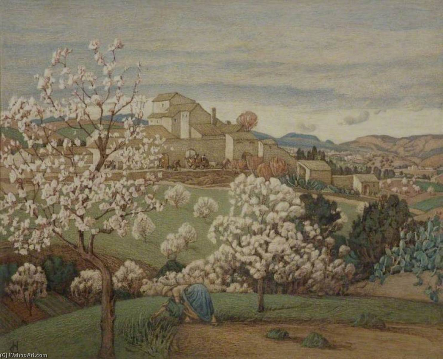 Order Oil Painting Replica Almond Blossom, Majorca by Helen Lavinia Cochrane (1868-1946) | ArtsDot.com