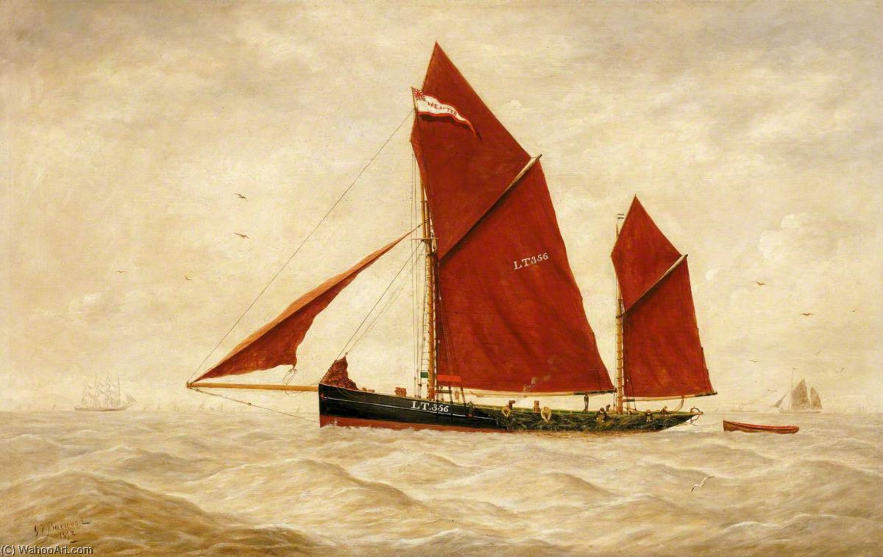 Order Paintings Reproductions The Lowestoft Trawler `LT356`, 1892 by George Vemply Burwood (1844-1917) | ArtsDot.com