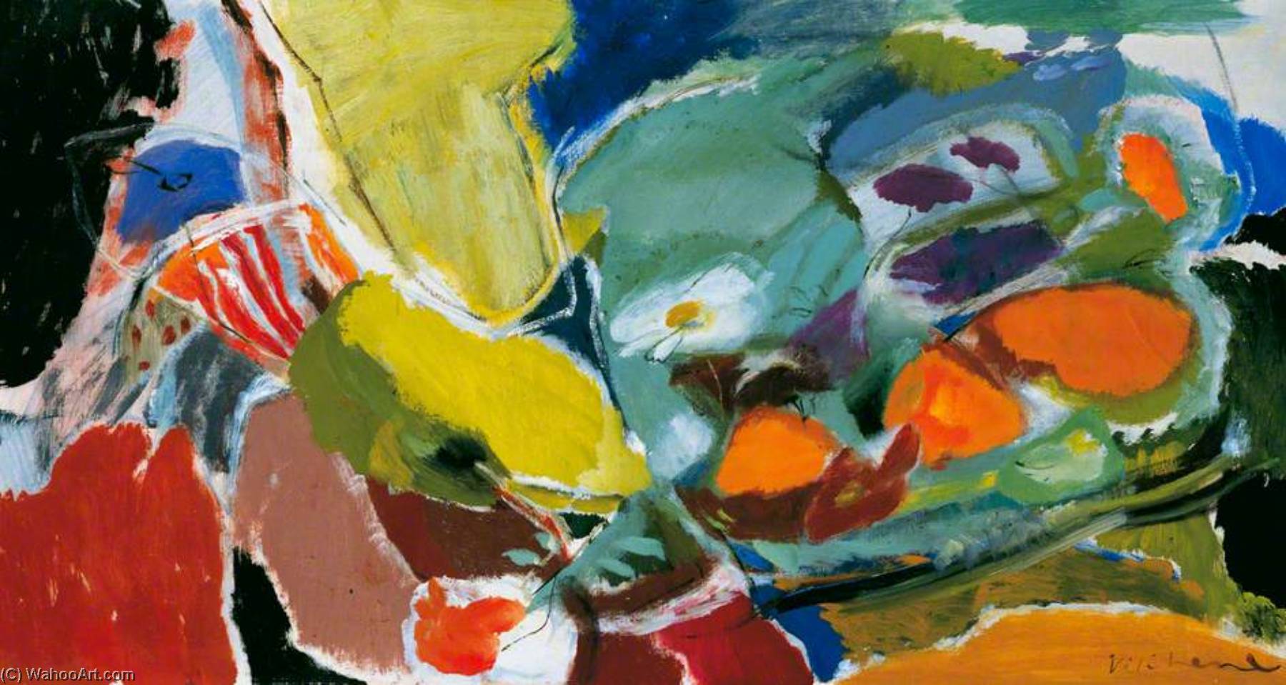 Order Oil Painting Replica Patchwork of Daisies and Marigolds by Ivon Hitchens (Inspired By) (1893-1979) | ArtsDot.com