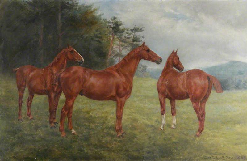 Order Oil Painting Replica Three Chestnut Horses in a Landscape, 1898 by Evelyn Blacklock (1872-1948) | ArtsDot.com