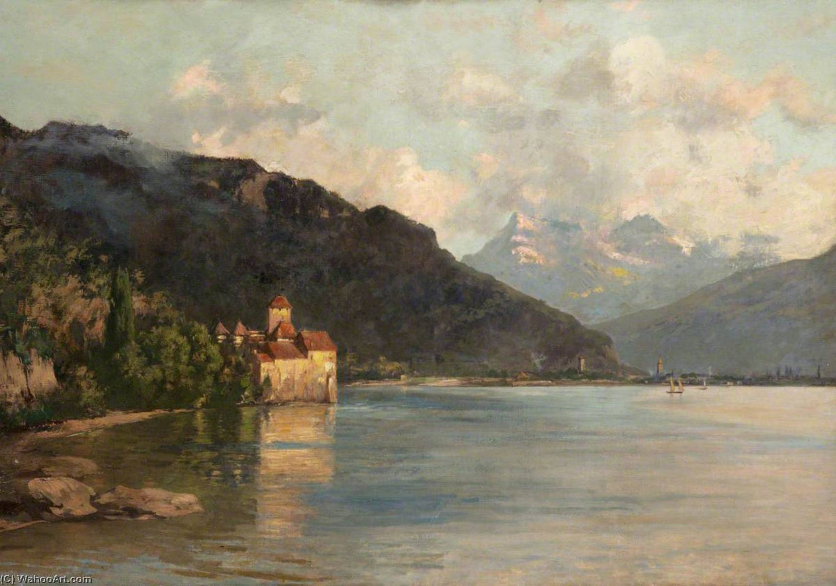 Order Paintings Reproductions Lakeside Scene (thought to be Chilion, Lake Geneva) by Francis E Chardon (1865-1925) | ArtsDot.com